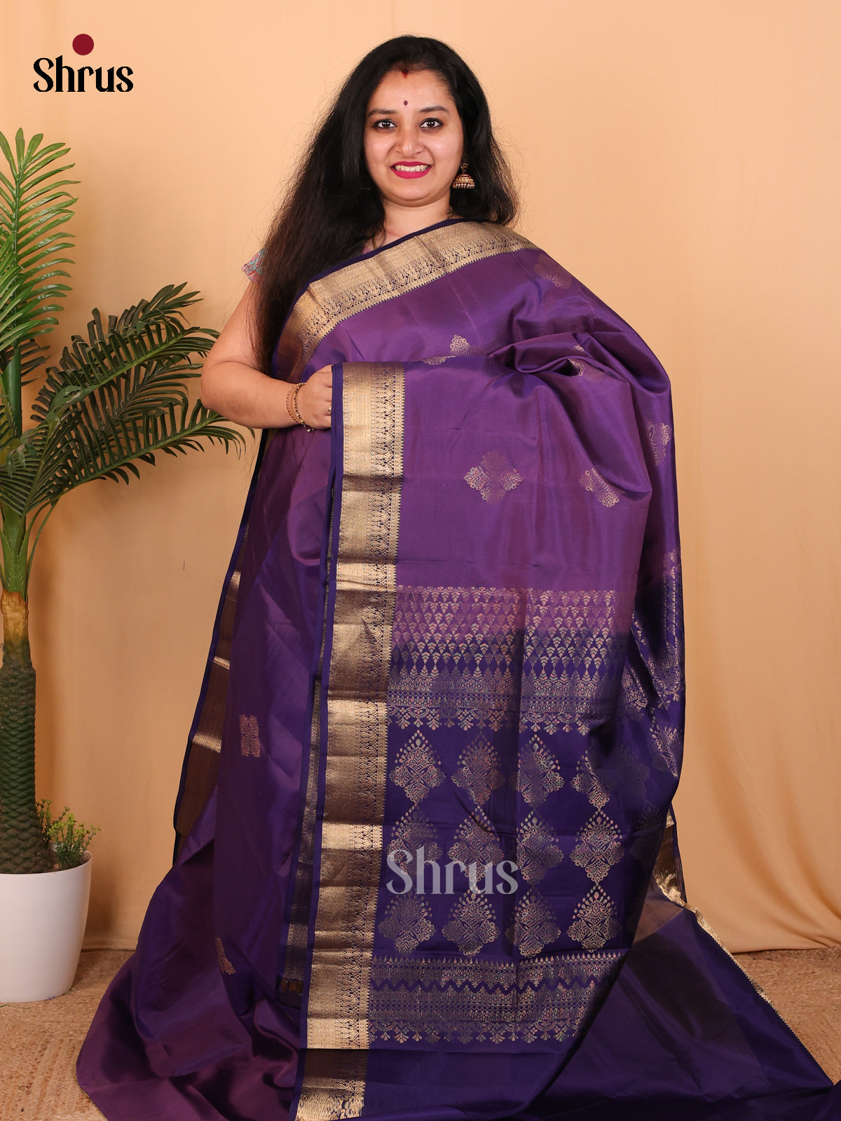 Dark Purple & Violet - Softsilk-halfpure Saree - Shop on Shrus.com