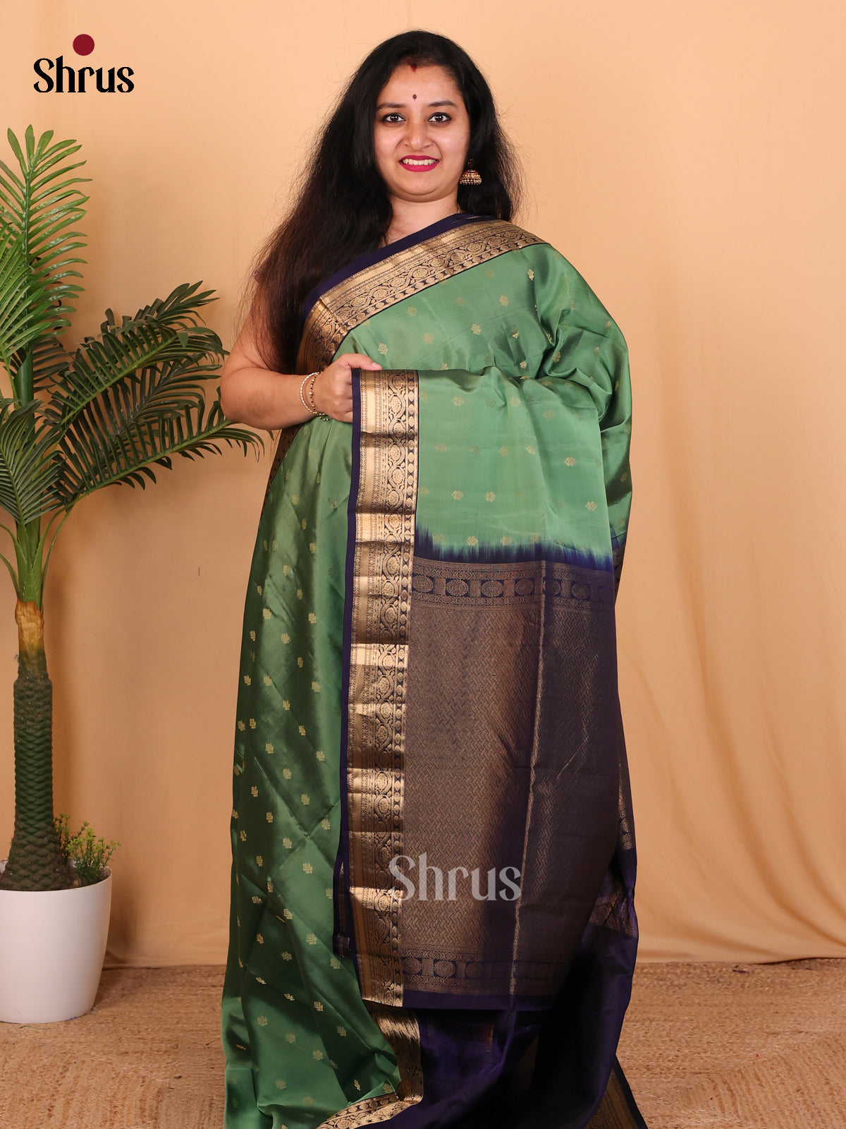 Pastel Green & Blue - Softsilk-halfpure Saree - Shop on Shrus.com