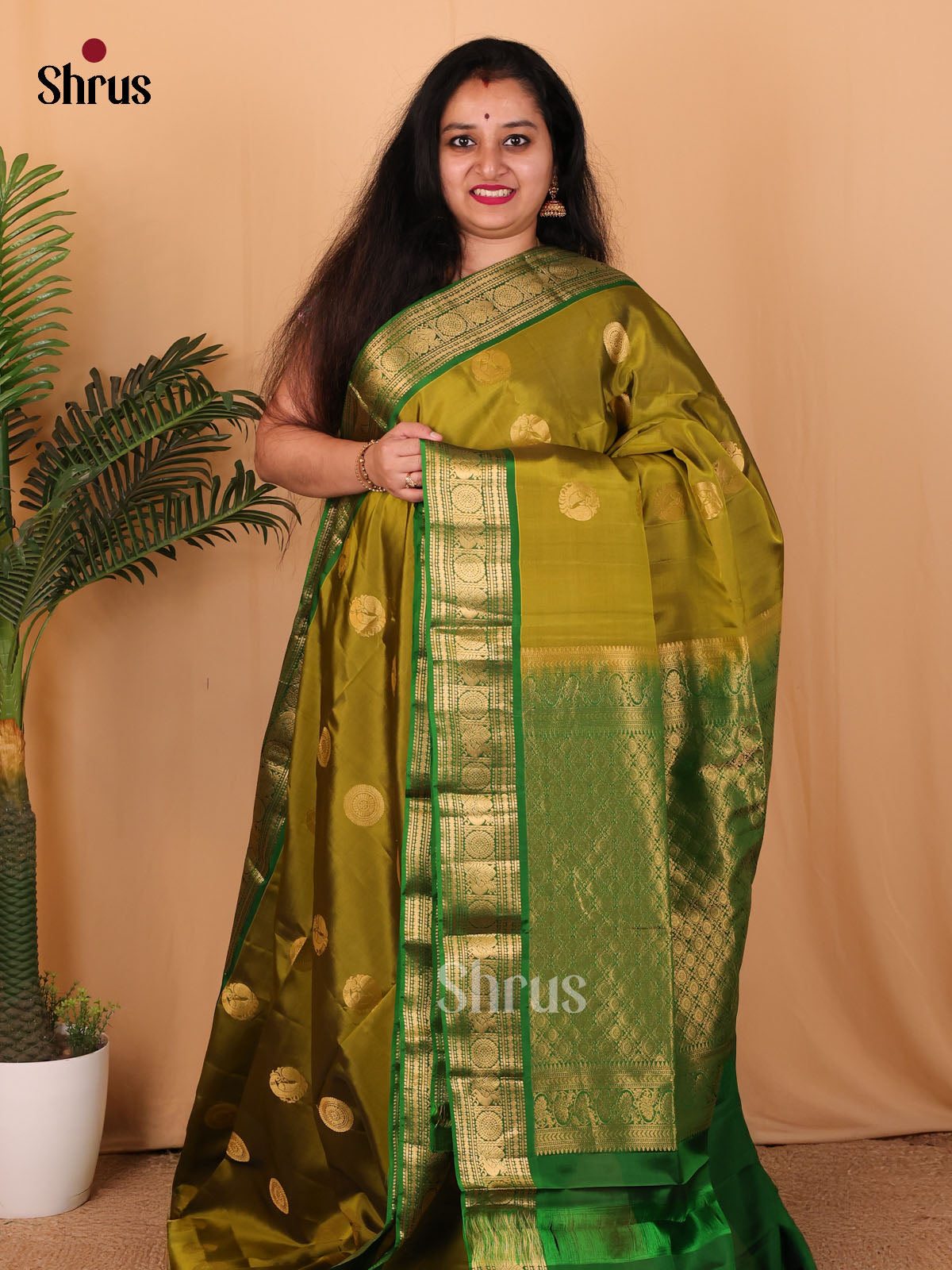 Leaf Green & Green- Softsilk-halfpure Saree - Shop on Shrus.com