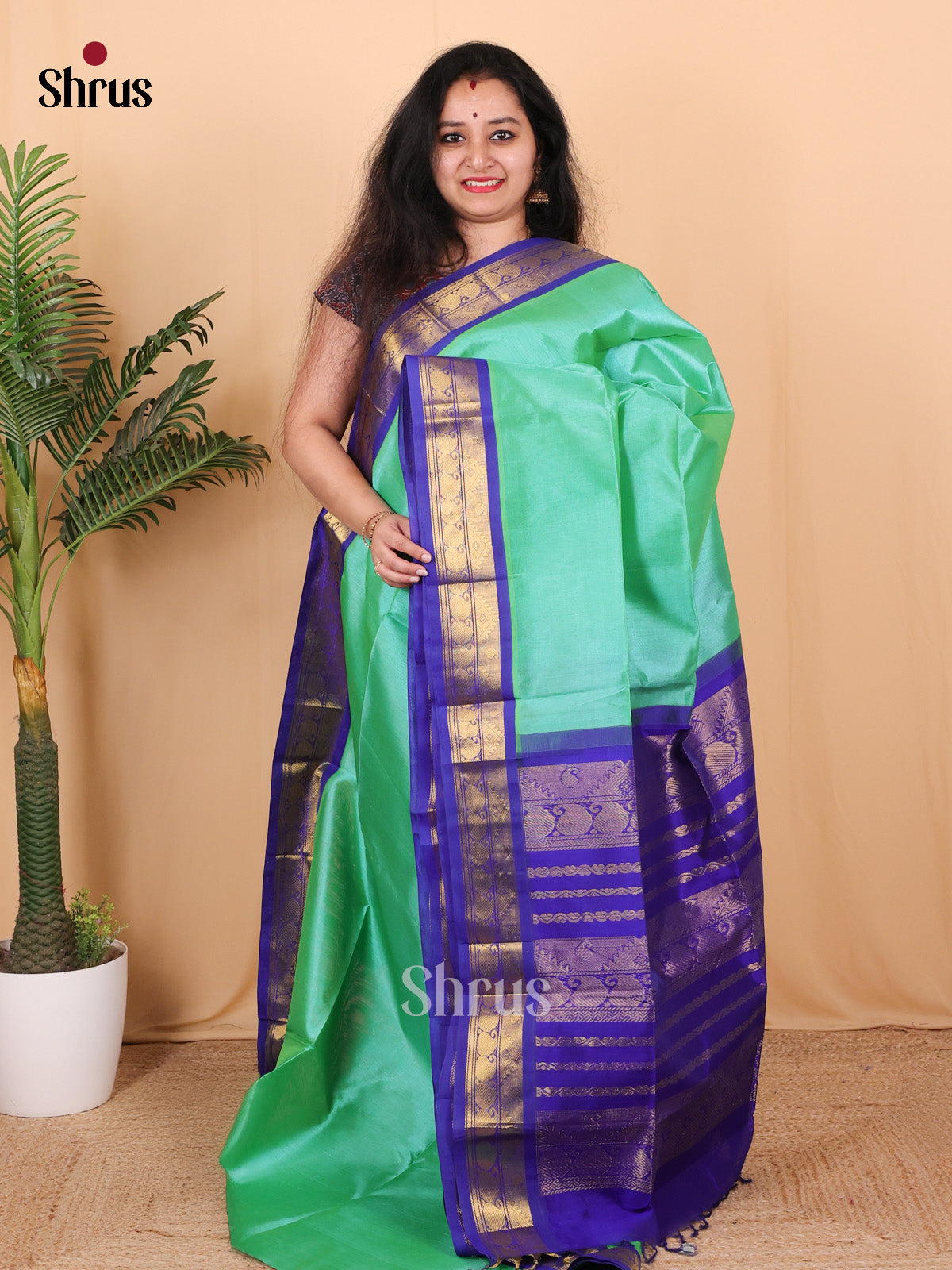 Green & Blue- Silk Cotton Saree - Shop on Shrus.com
