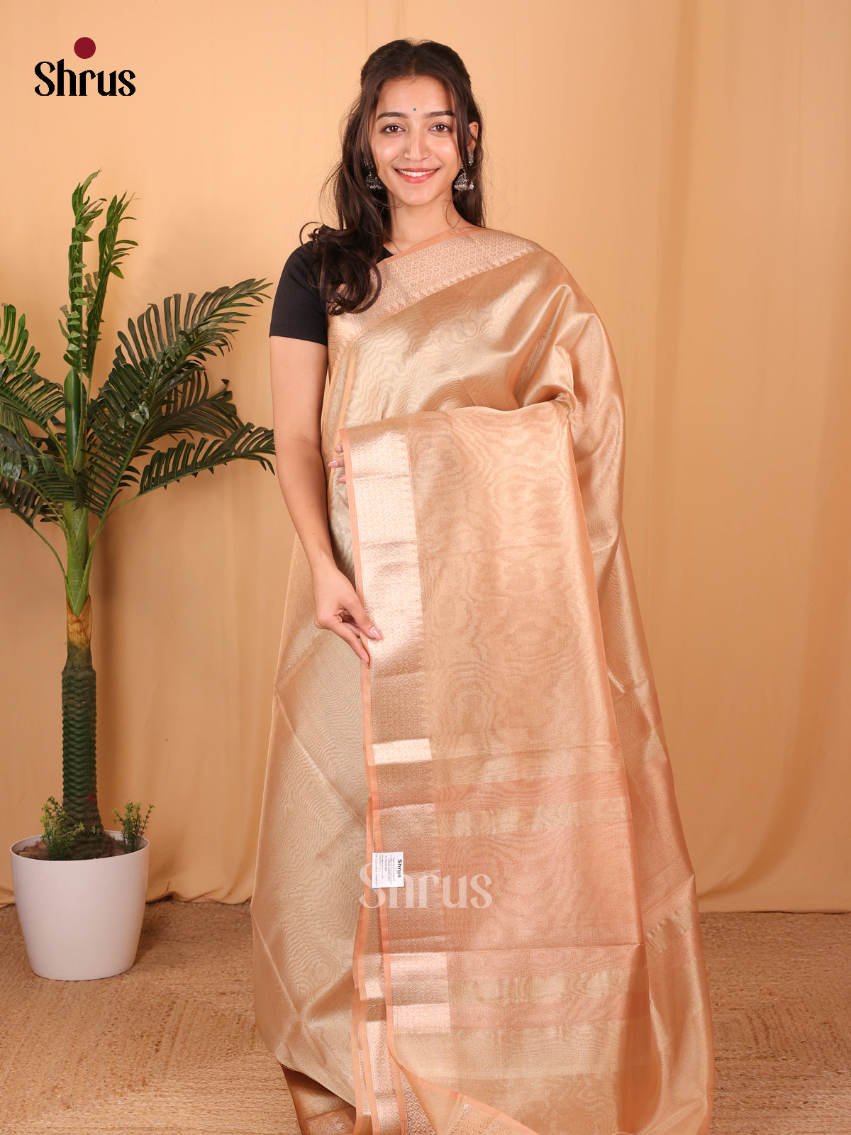 Peach - Semi Tissue Saree - Shop on Shrus.com