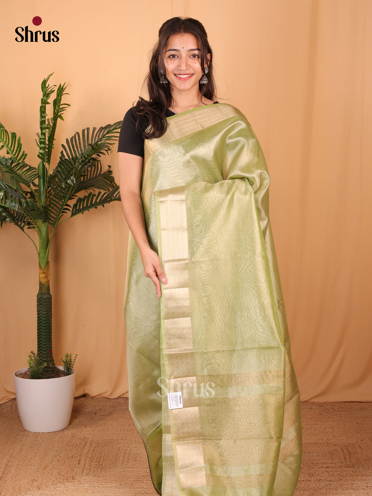 Green - Semi Tissue Saree - Shop on Shrus.com