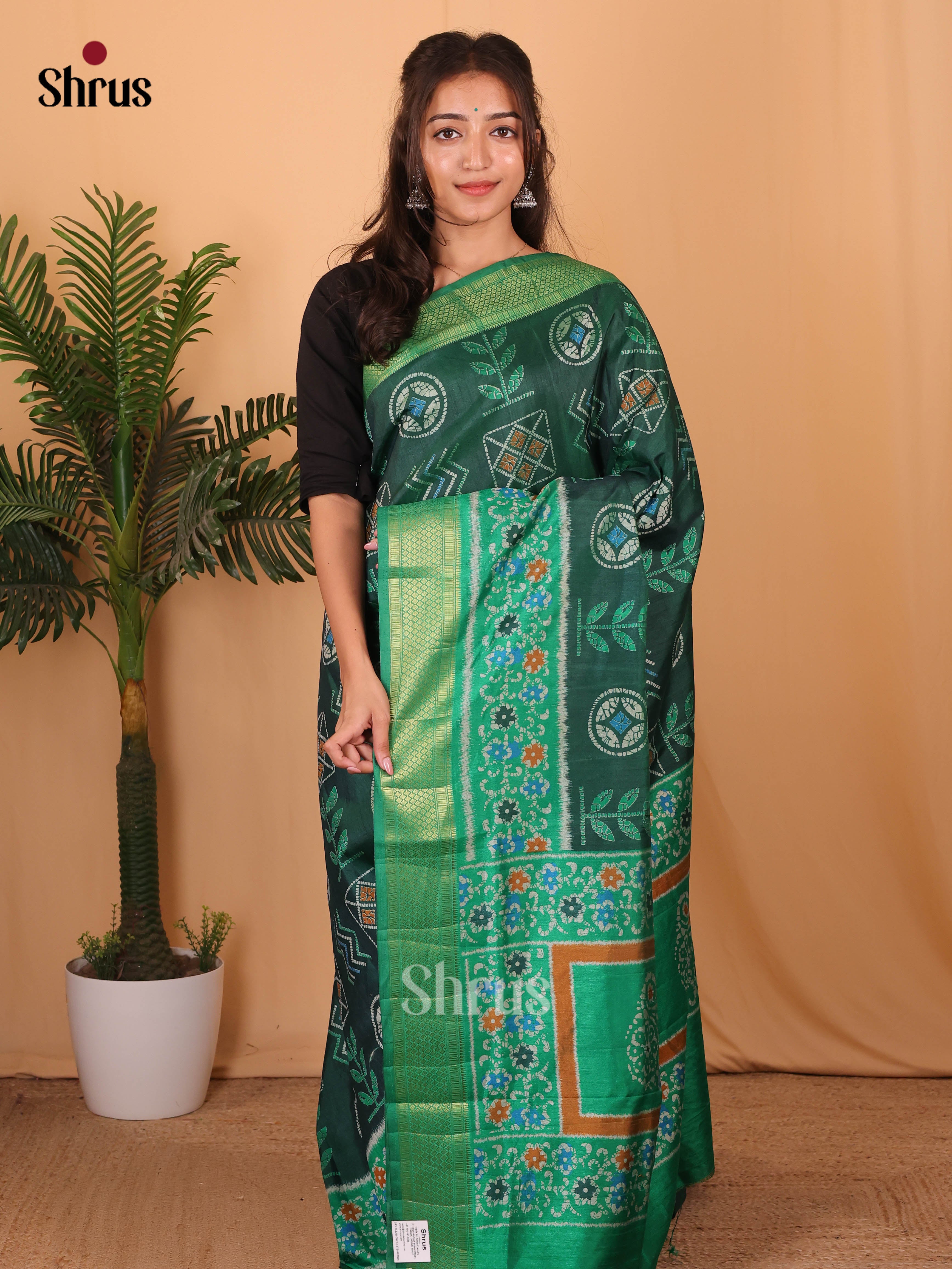 Bottle Green & Green- Semi Patola Saree - Shop on Shrus.com