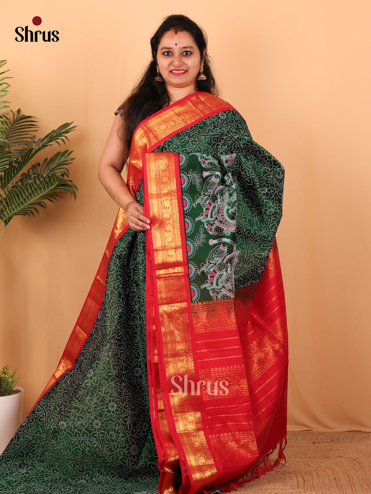 Green & Red - Hindolam Saree - Shop on Shrus.com
