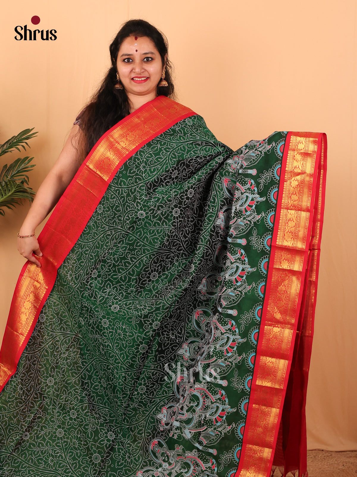 Green & Red - Hindolam Saree - Shop on Shrus.com