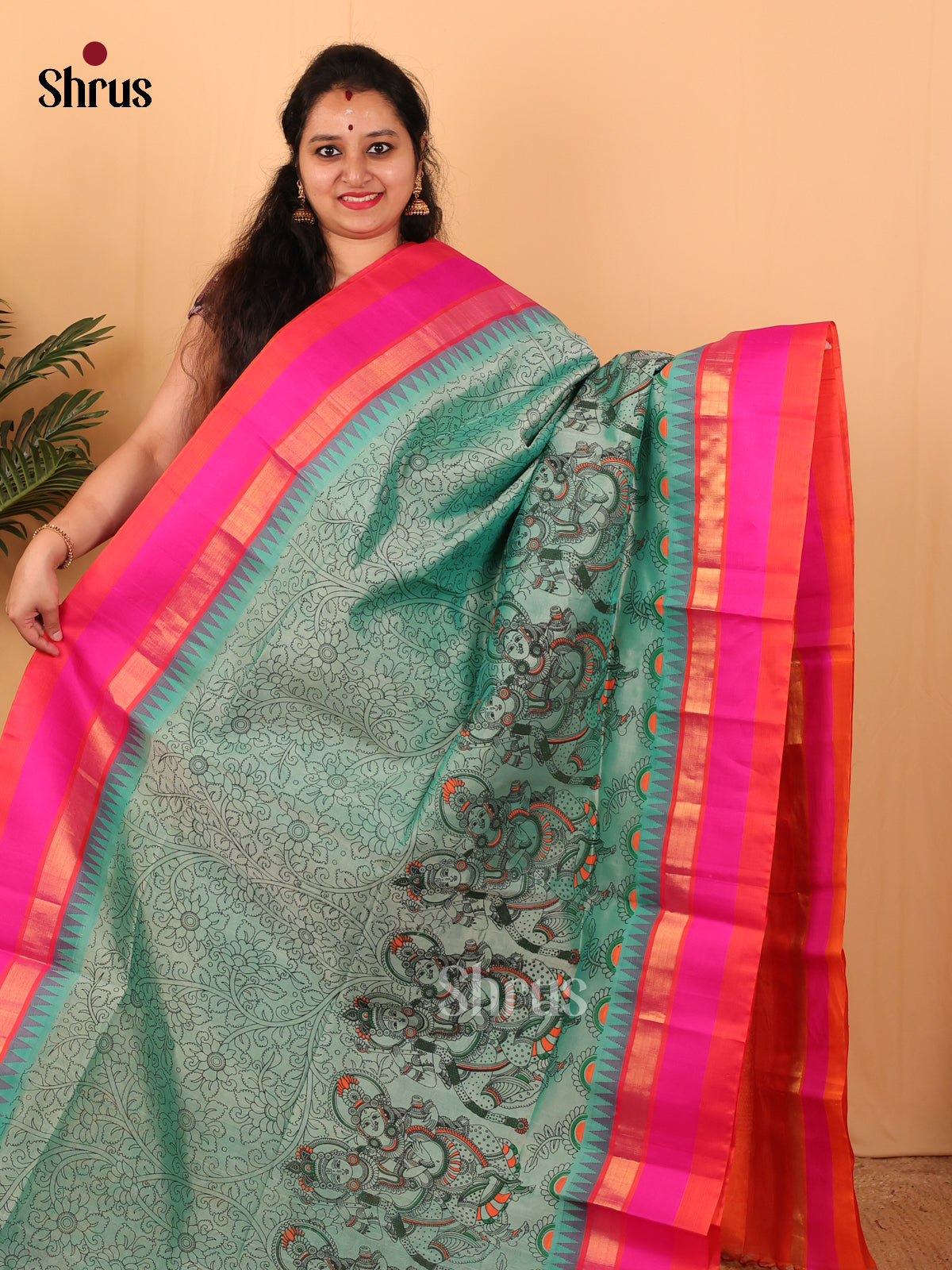 Pastel Green & Orange - Hindolam Saree - Shop on Shrus.com