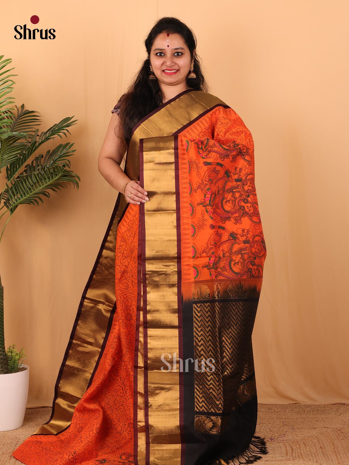 Orange & Brown - Hindolam Saree - Shop on Shrus.com