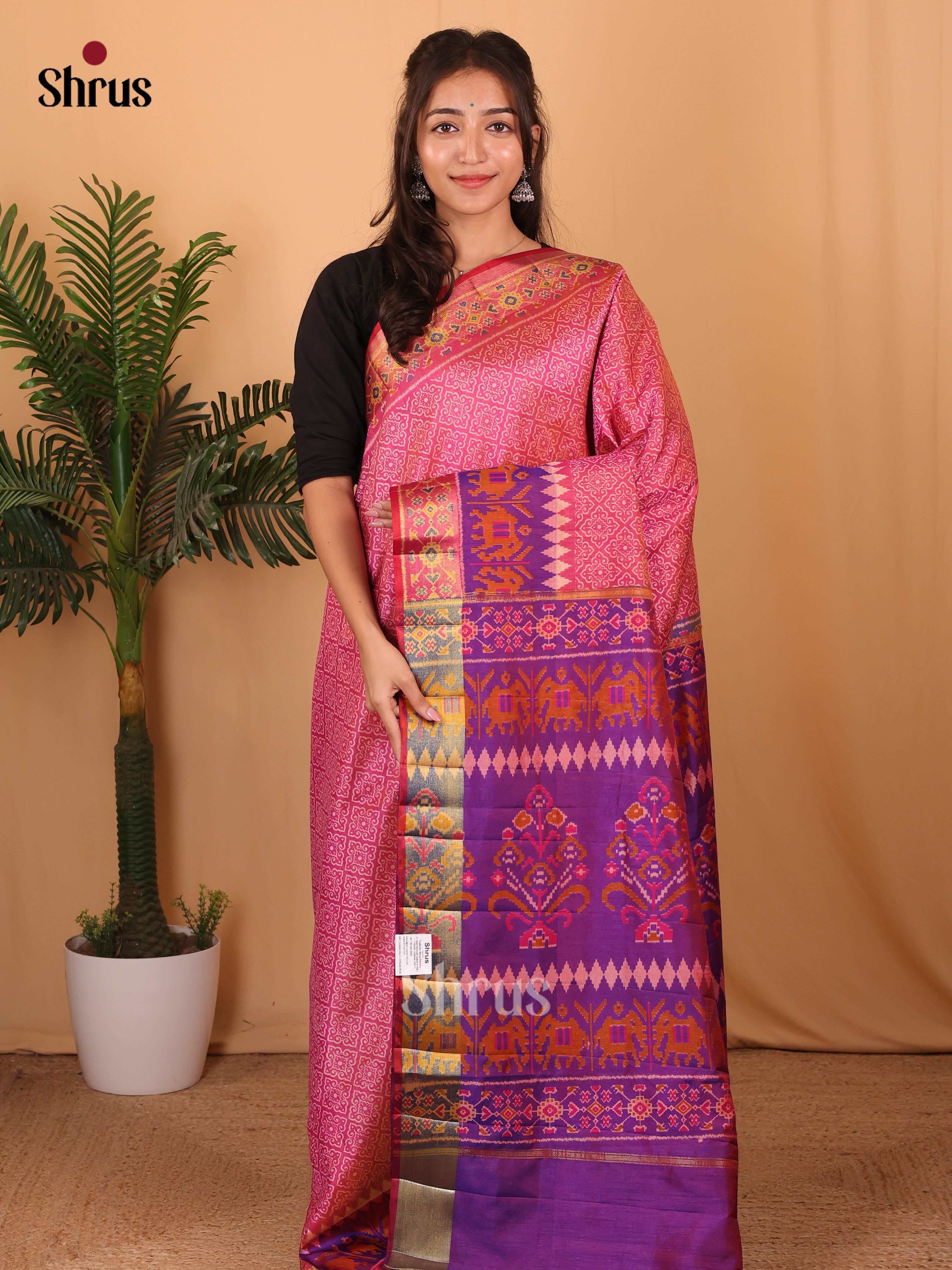 Pink & Purple - Semi Patola Saree - Shop on Shrus.com