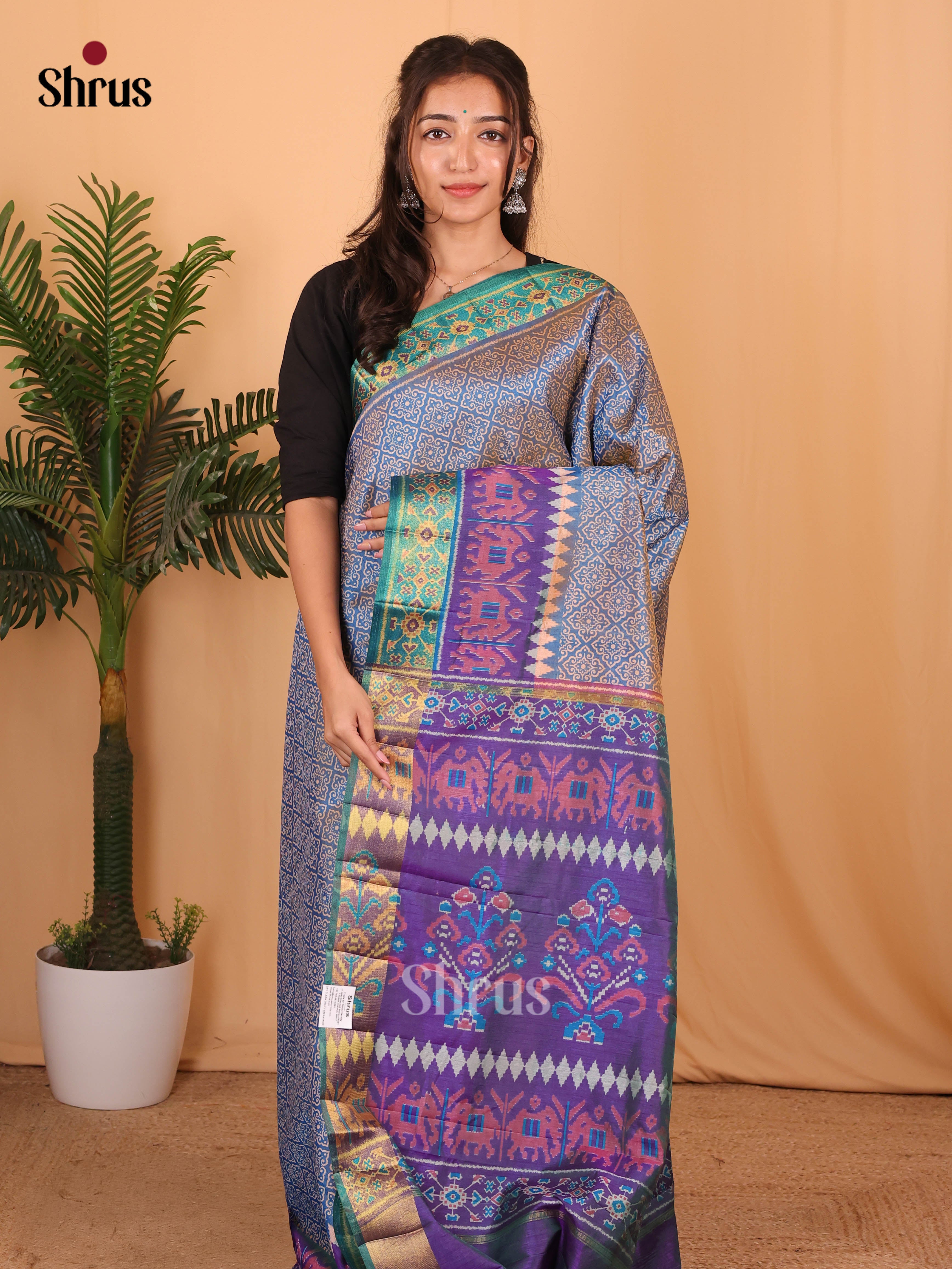 Double Shaded Blue & Purple- Semi Patola Saree - Shop on Shrus.com