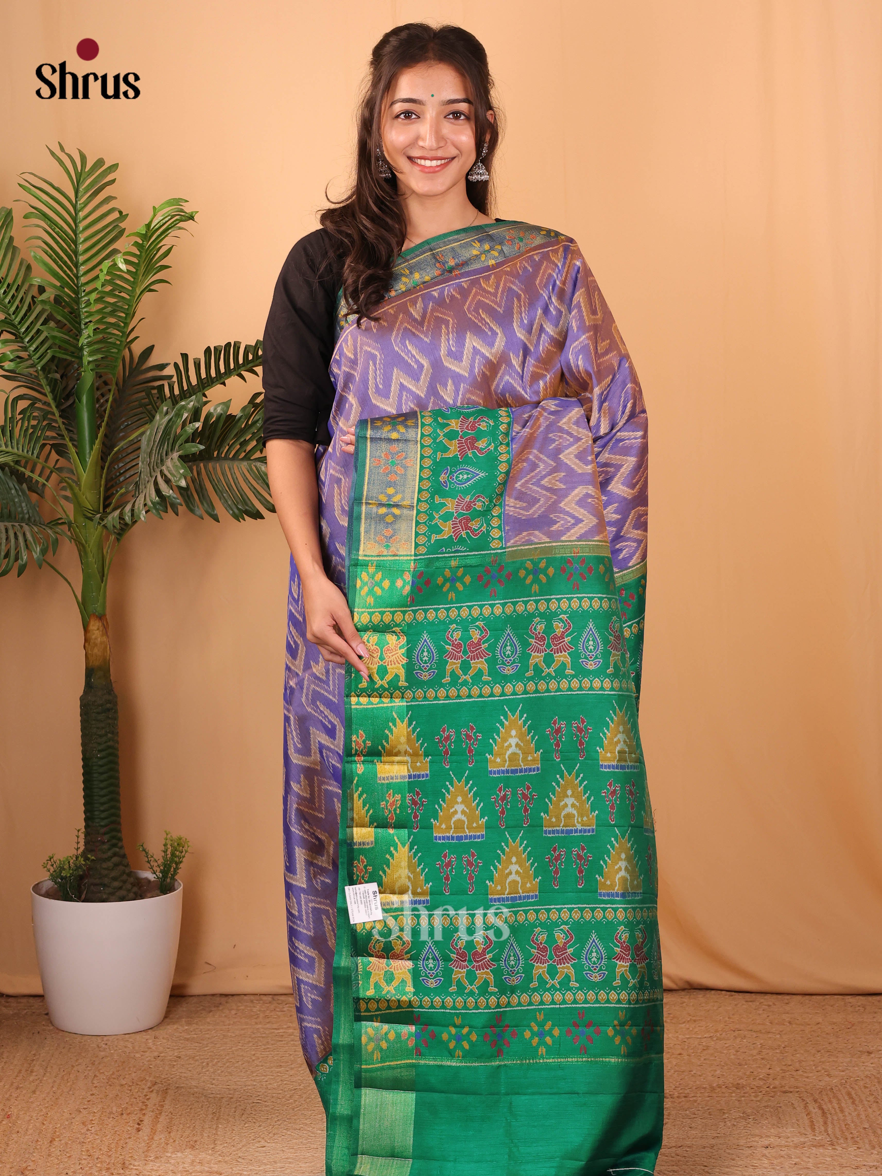 Purple & Green - Semi Patola Saree - Shop on Shrus.com