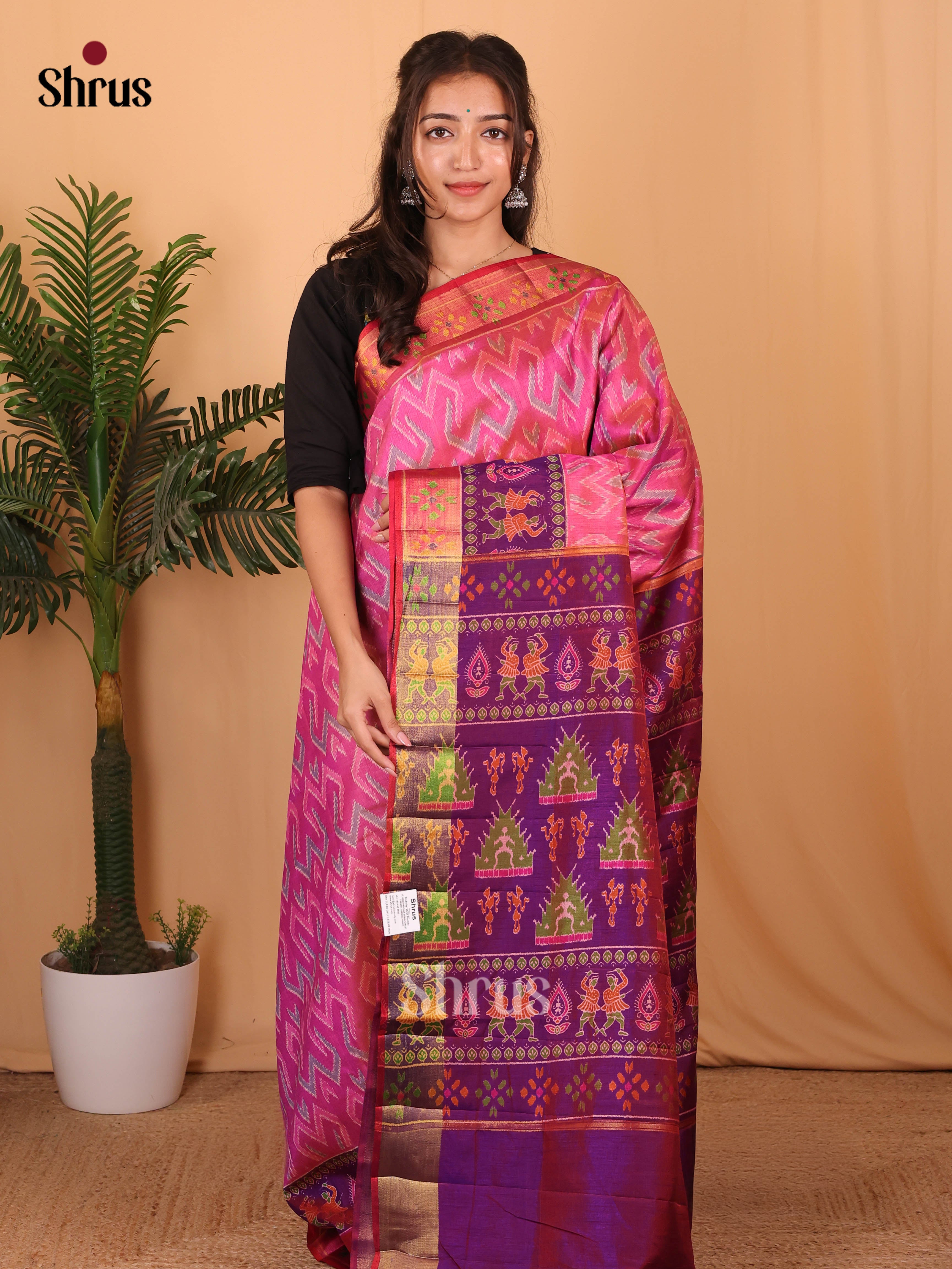 Pink & Purple - Semi Patola Saree - Shop on Shrus.com