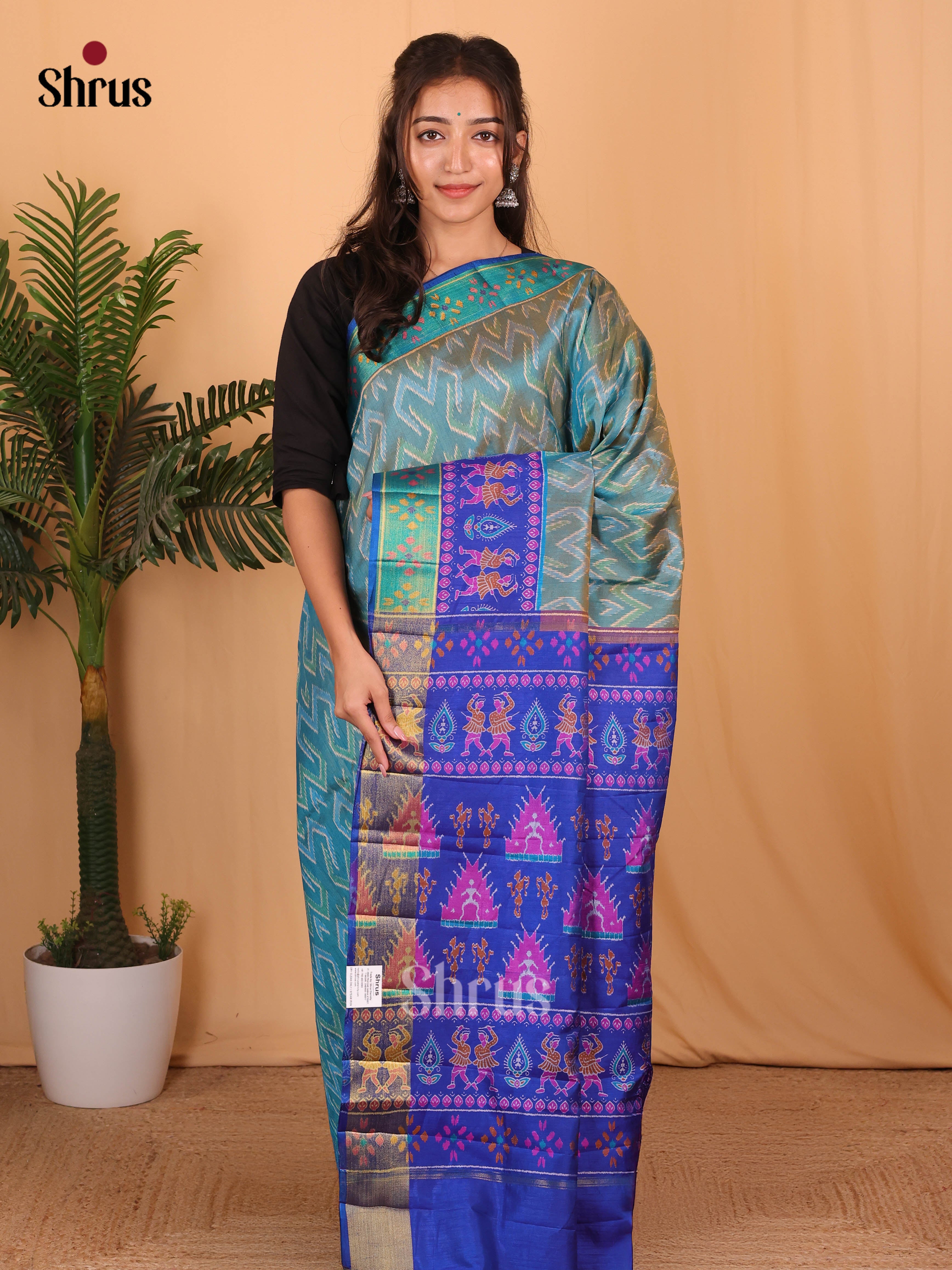 double Shaded Green & Blue - Semi Patola Saree - Shop on Shrus.com