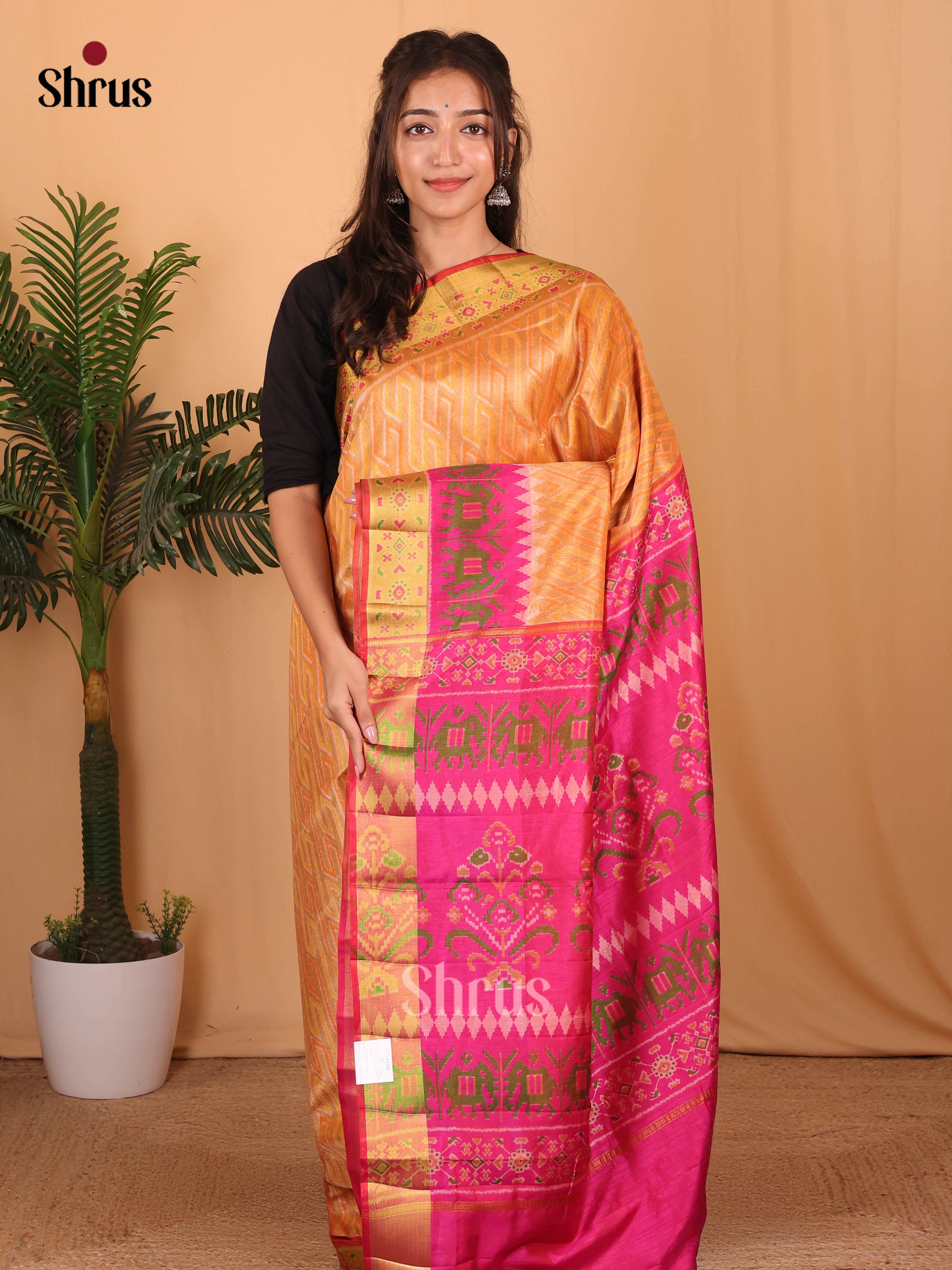 Peach & Pink - Semi Patola Saree - Shop on Shrus.com