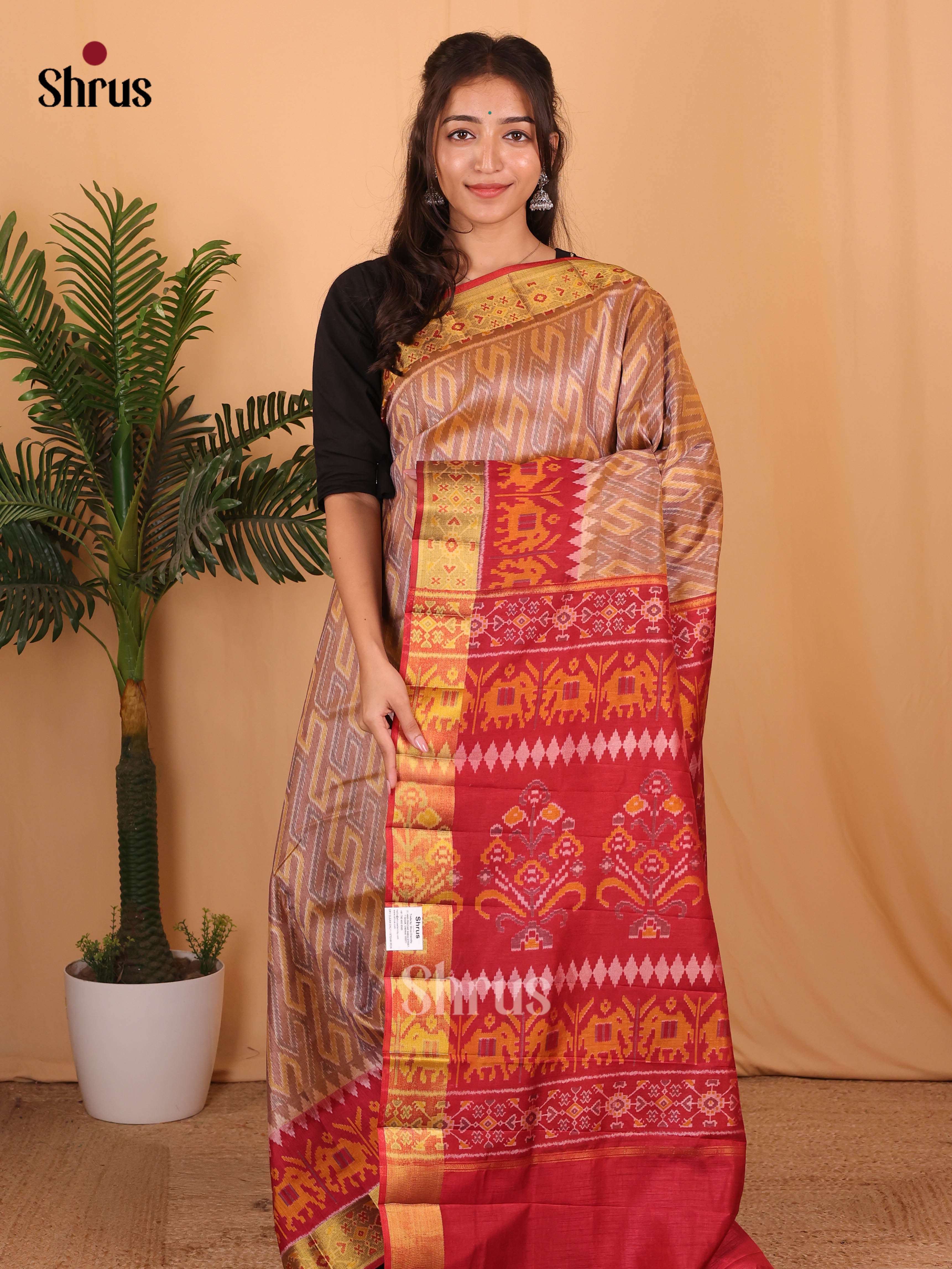 Brown & Red - Semi Patola Saree - Shop on Shrus.com
