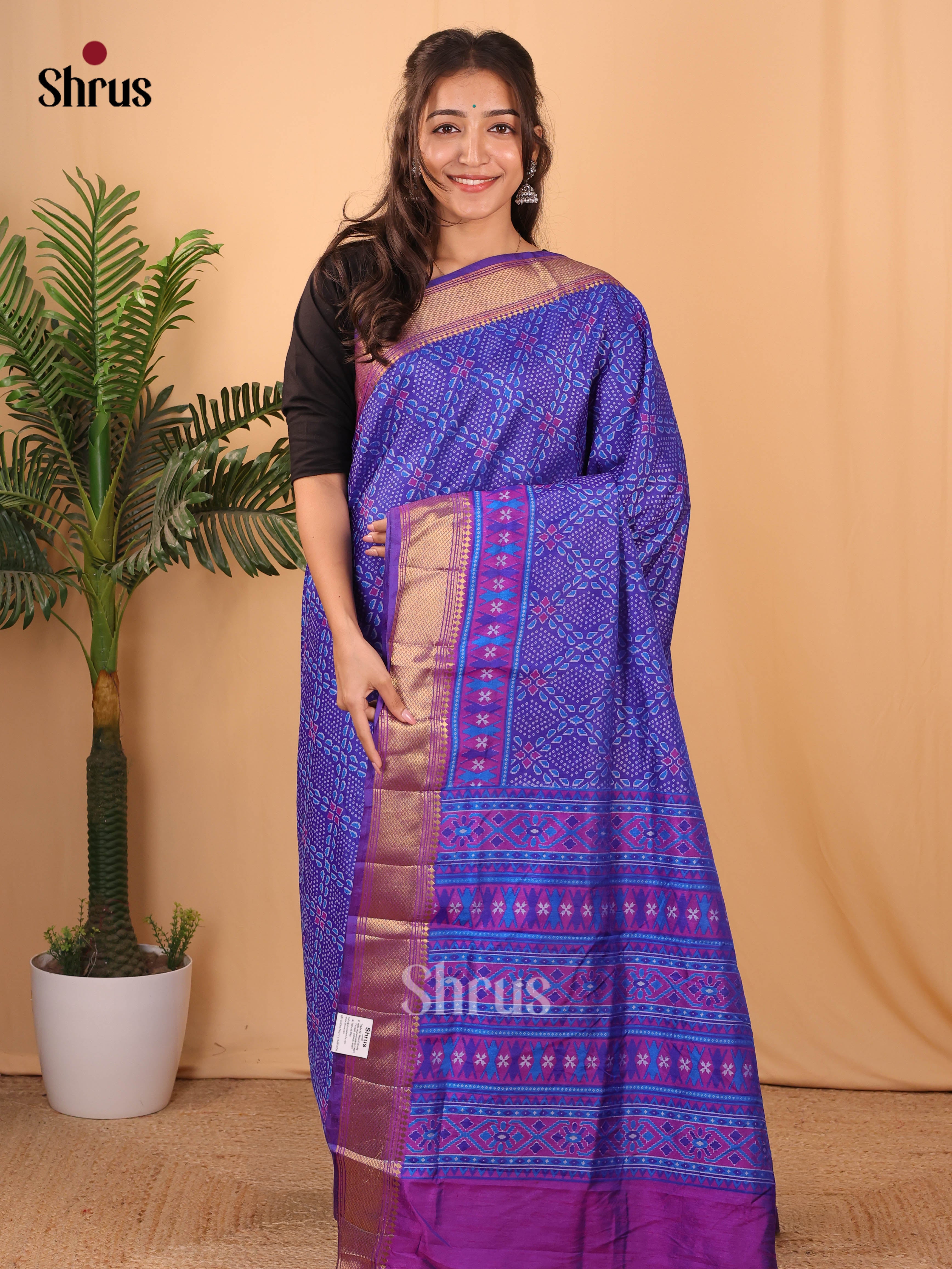 Blue & Purple- Semi Patola Saree - Shop on Shrus.com