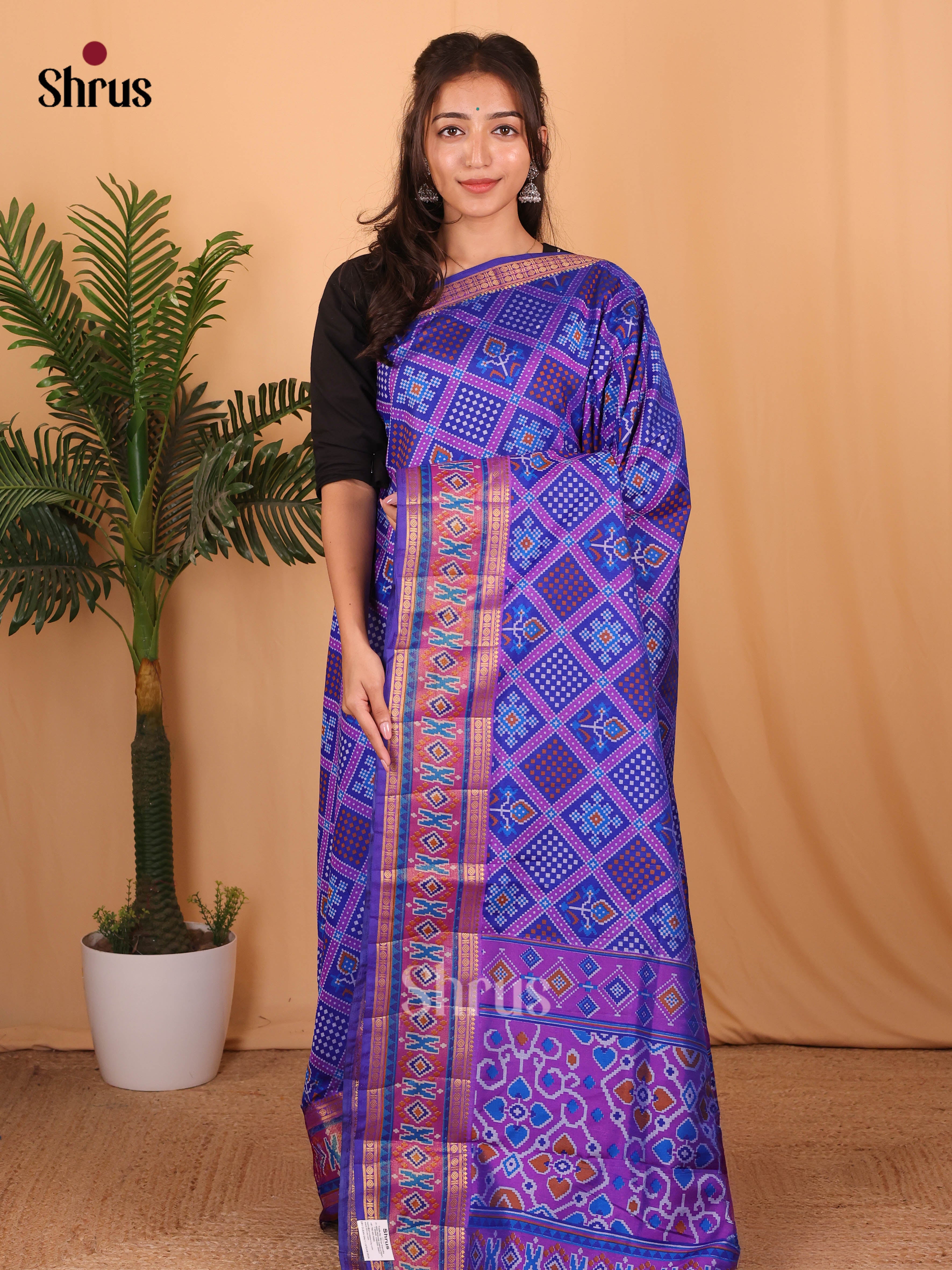 Blue & Purple - Semi Patola Saree - Shop on Shrus.com