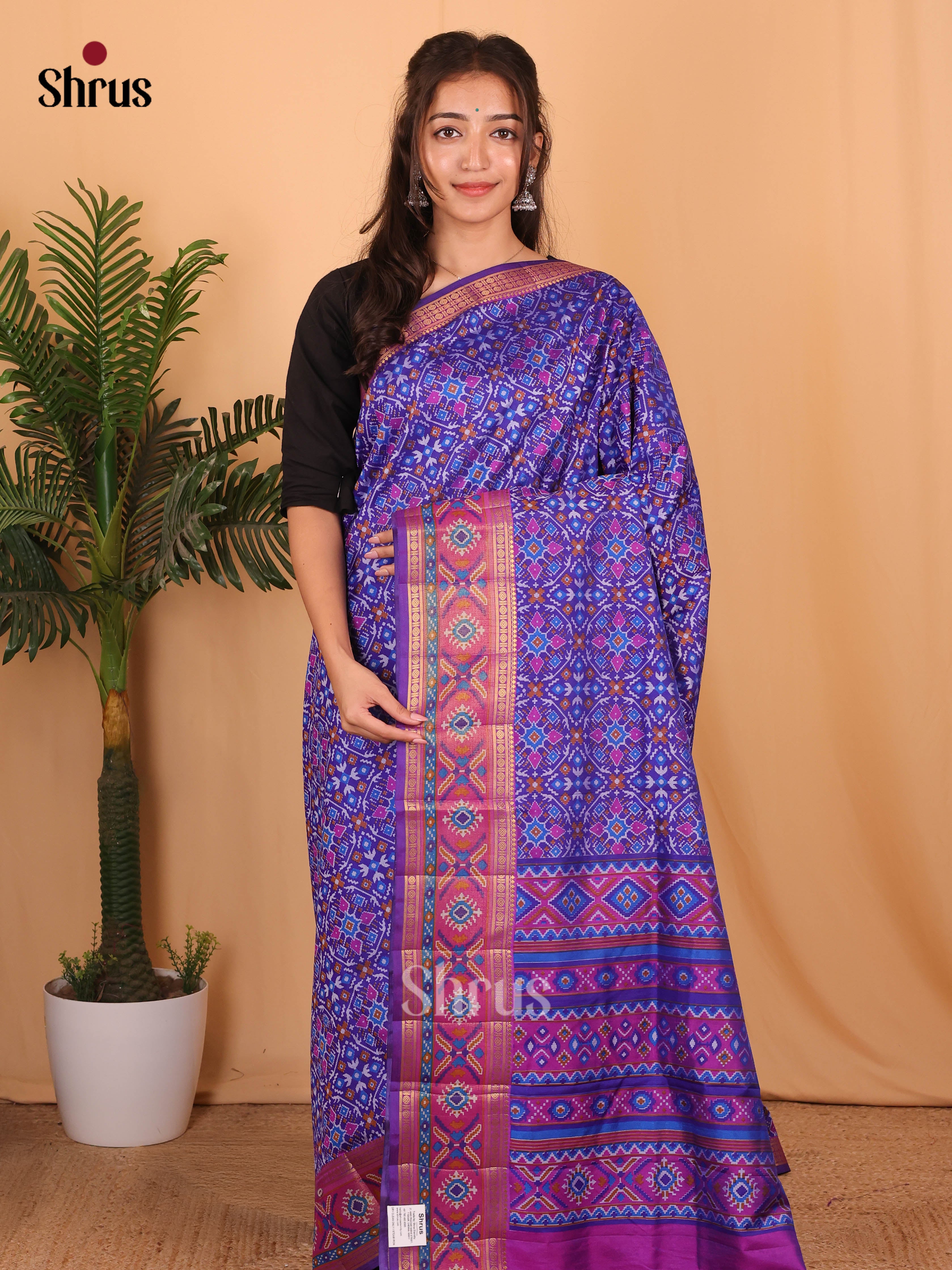 Blue & Purple - Semi Patola Saree - Shop on Shrus.com