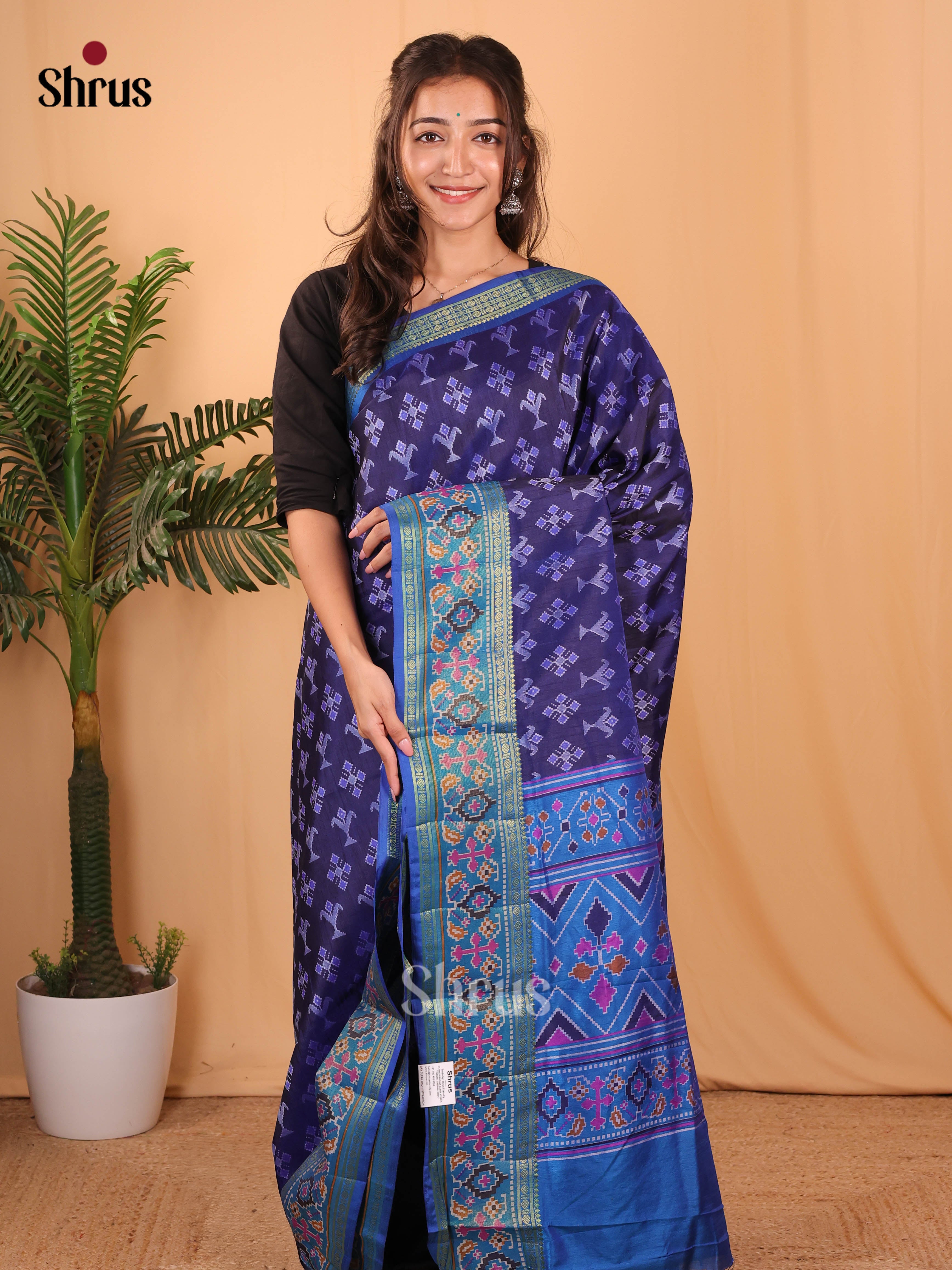 Blue & Teal - Semi Patola Saree - Shop on Shrus.com