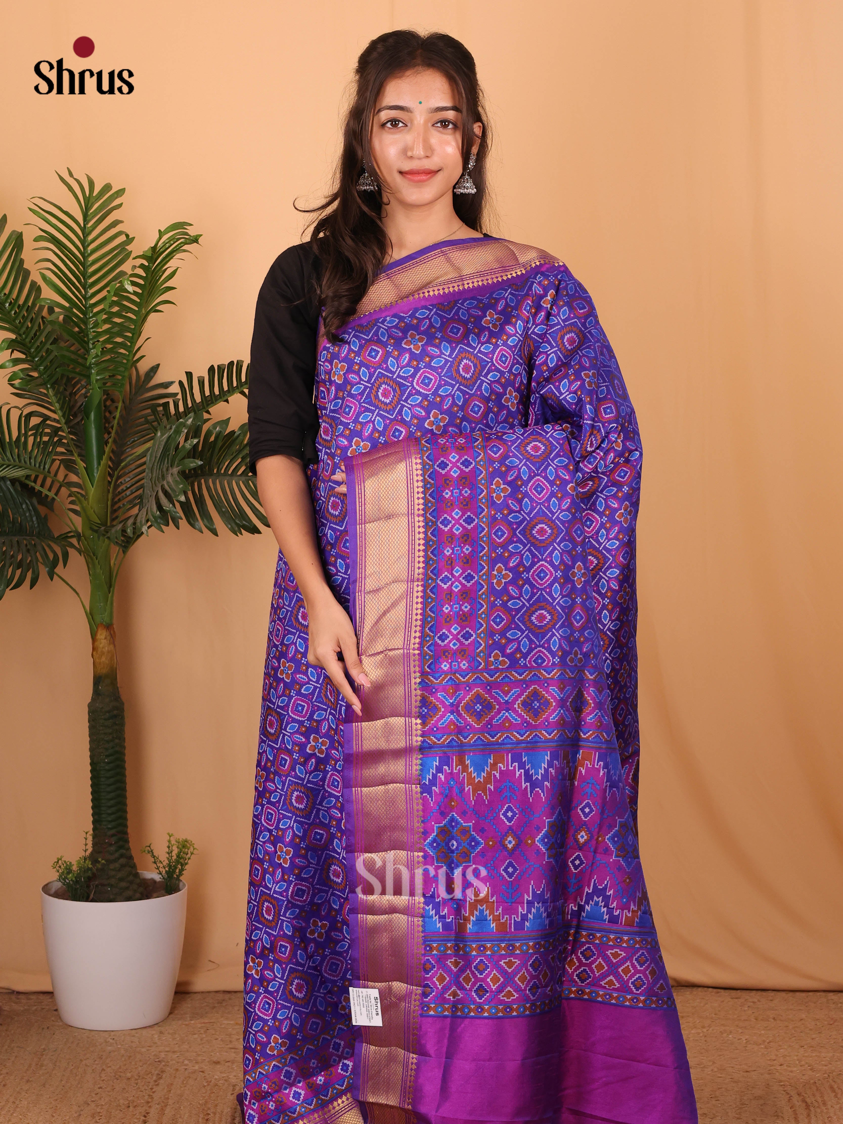 Blue & Purple - Semi Patola Saree - Shop on Shrus.com