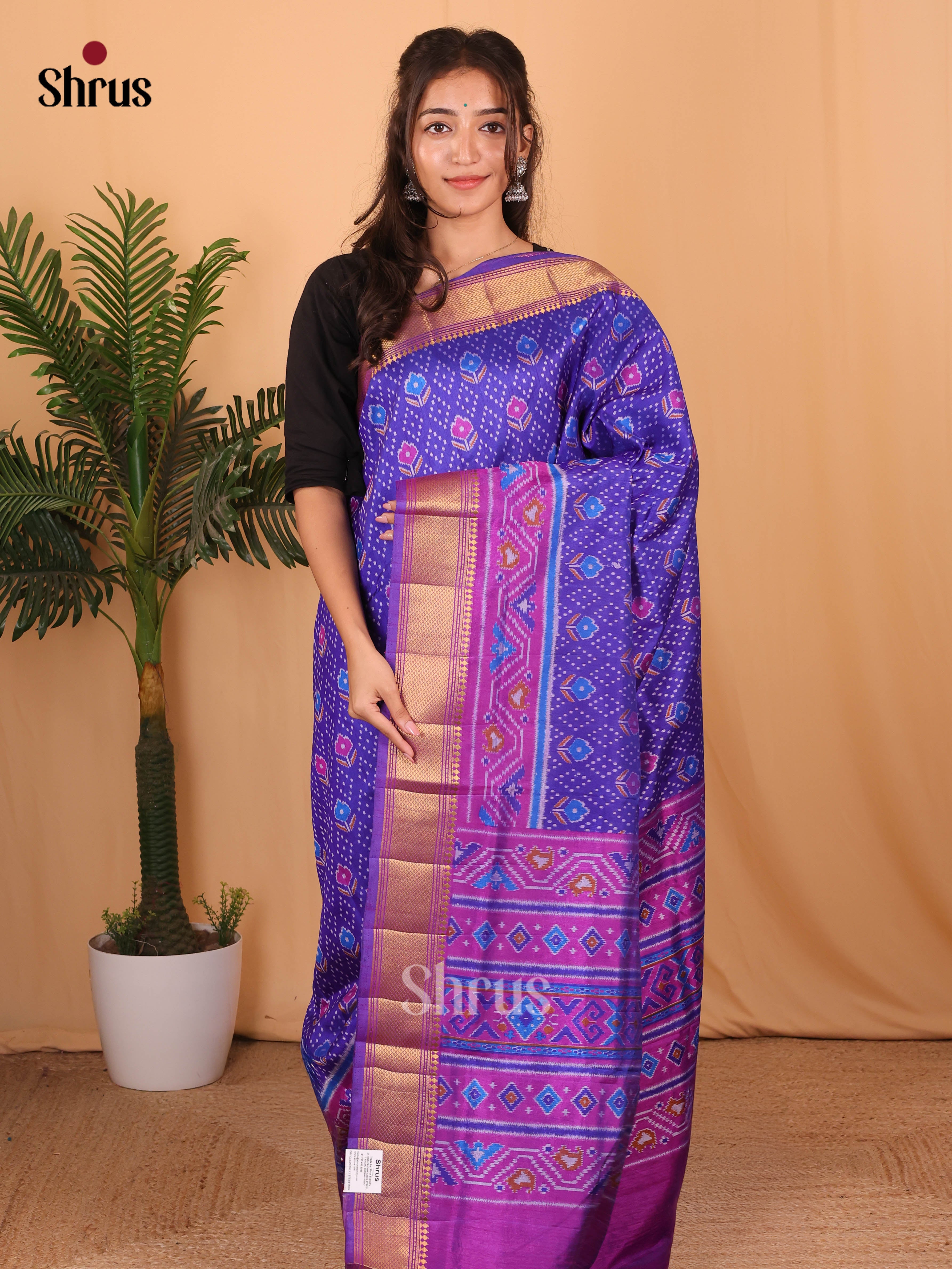 Blue & Purple - Semi Patola Saree - Shop on Shrus.com
