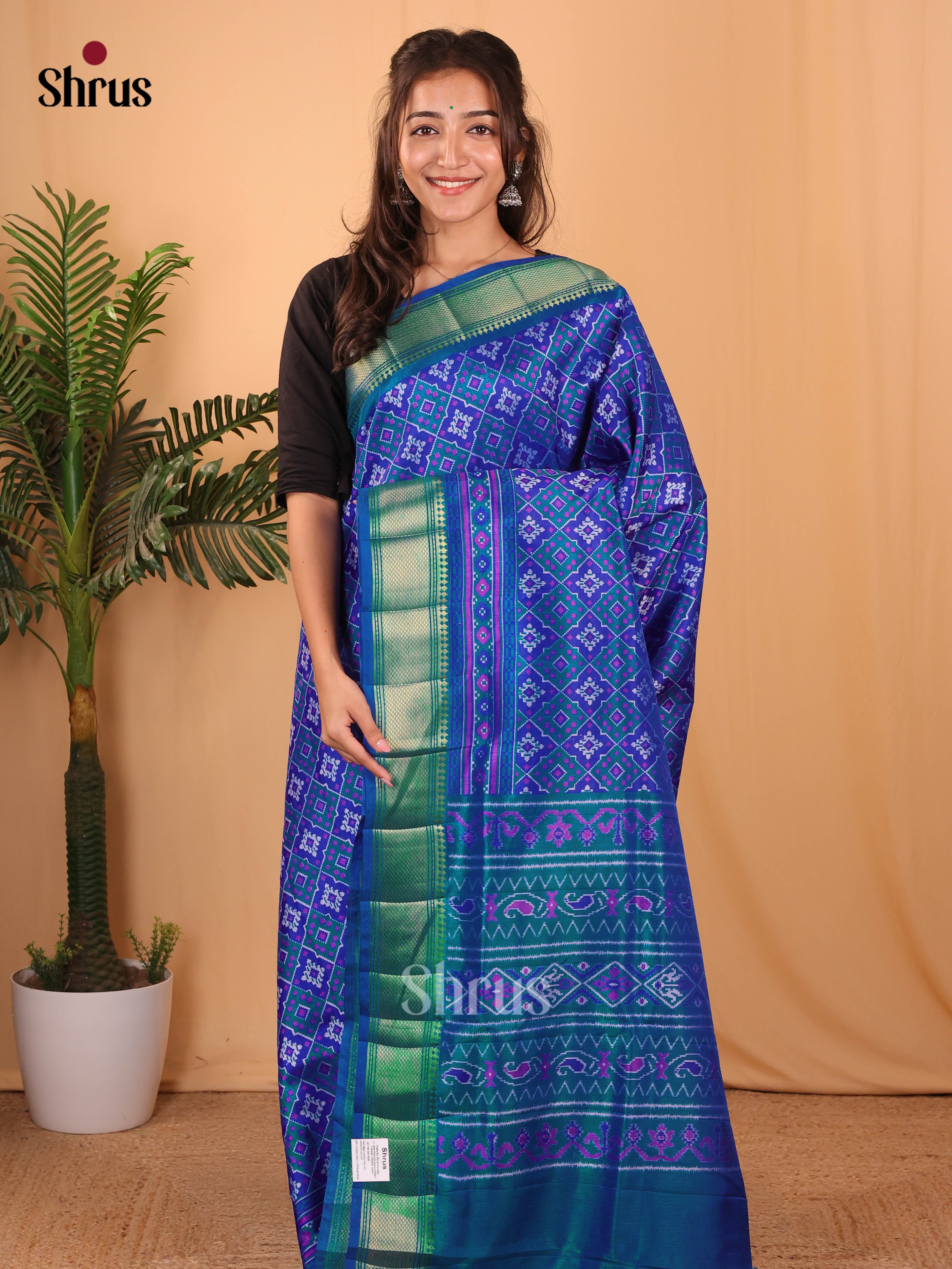Blue & Green- Semi Patola Saree - Shop on Shrus.com