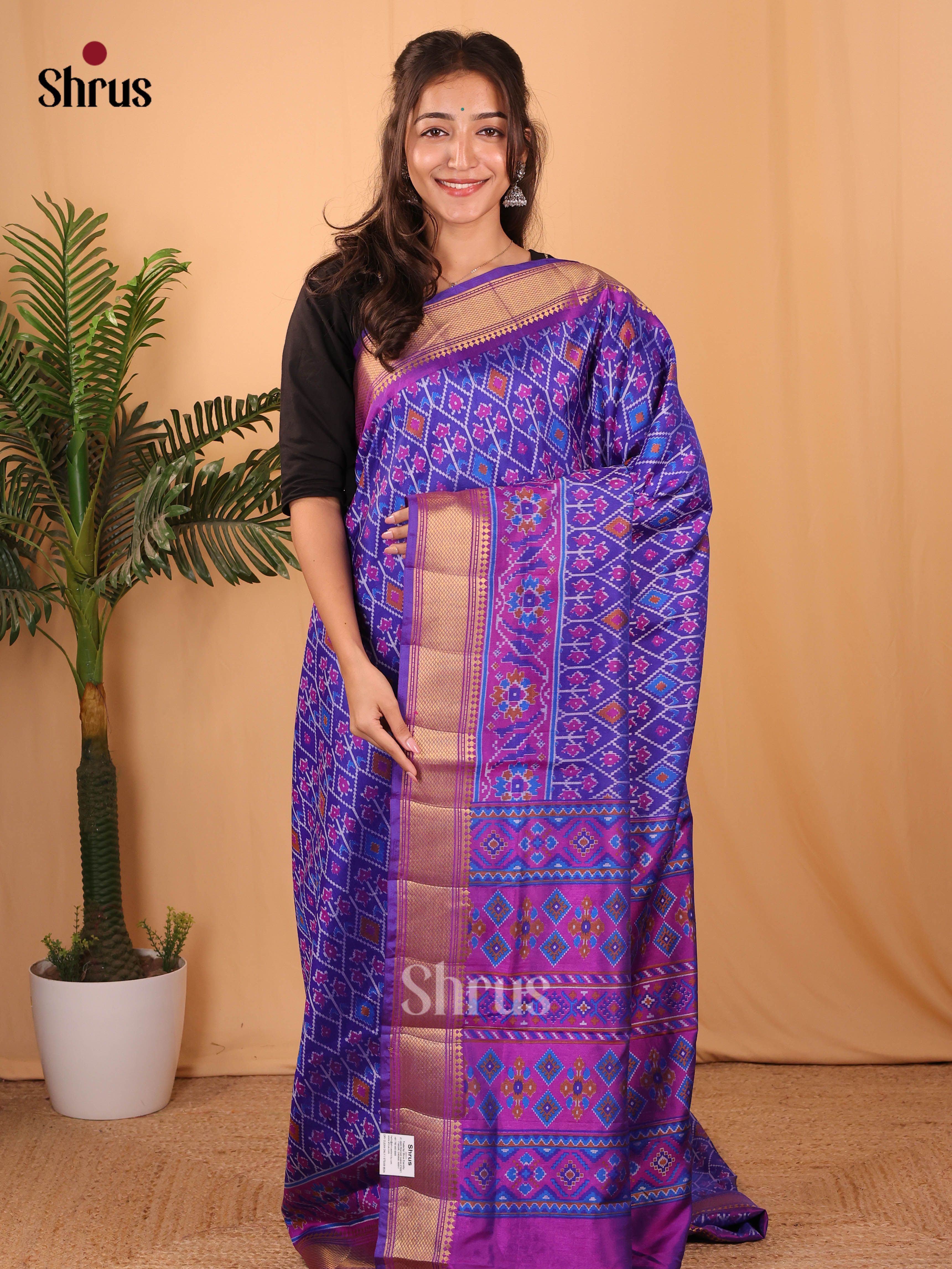 Blue & Purple - Semi Patola Saree - Shop on Shrus.com