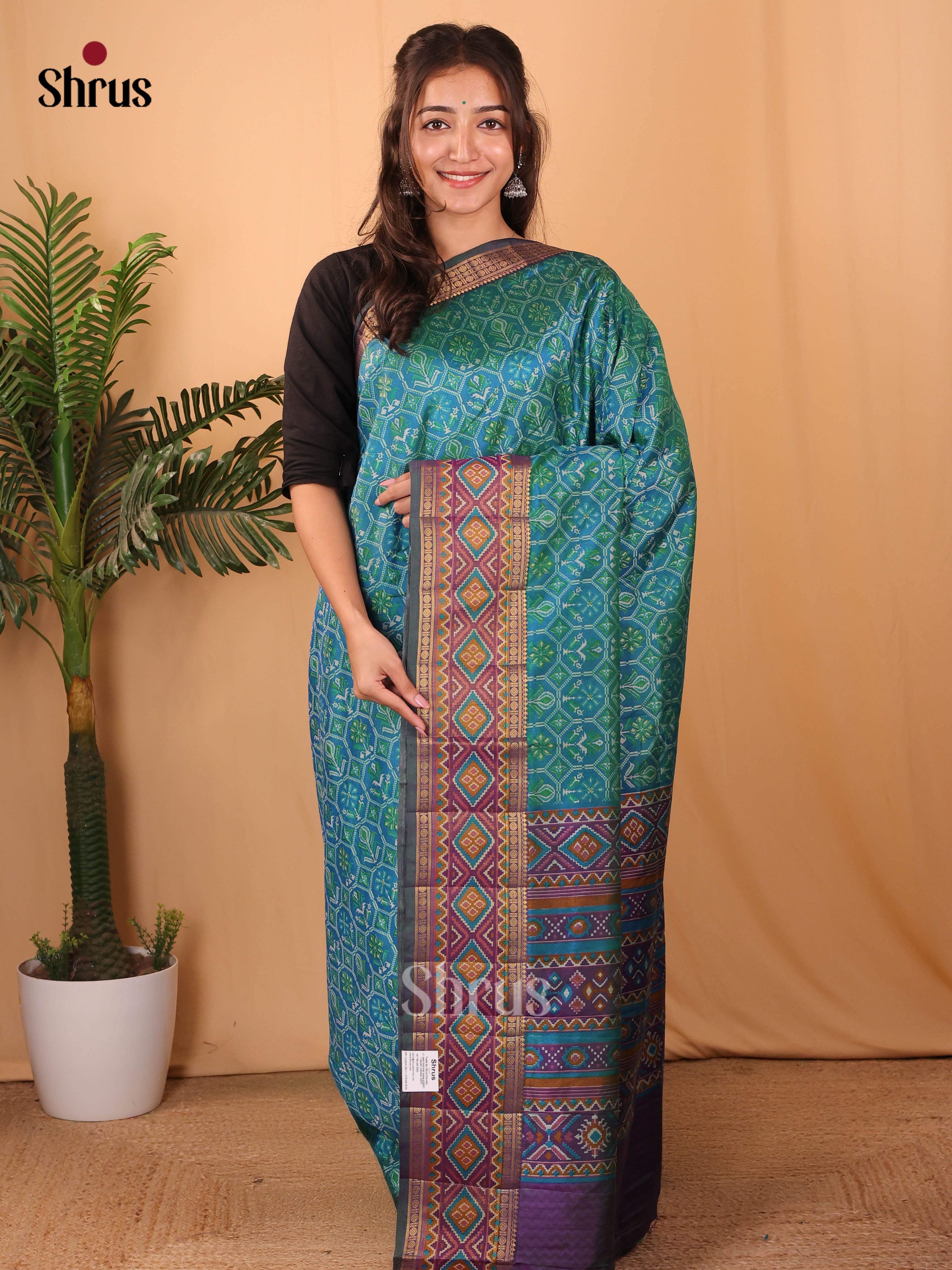 Blue & Purple - Semi Patola Saree - Shop on Shrus.com