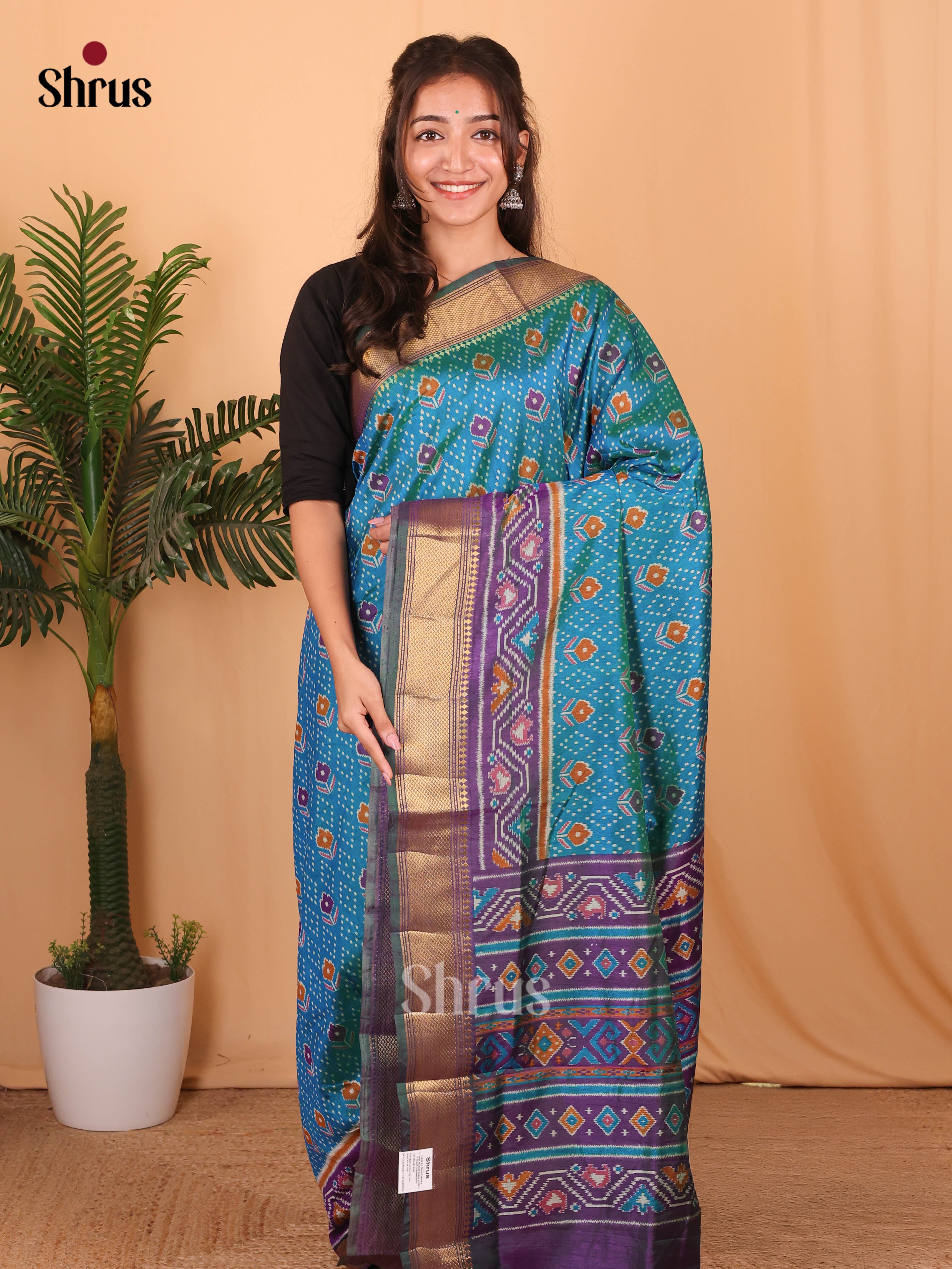 Blue & Purple - Semi Patola Saree - Shop on Shrus.com