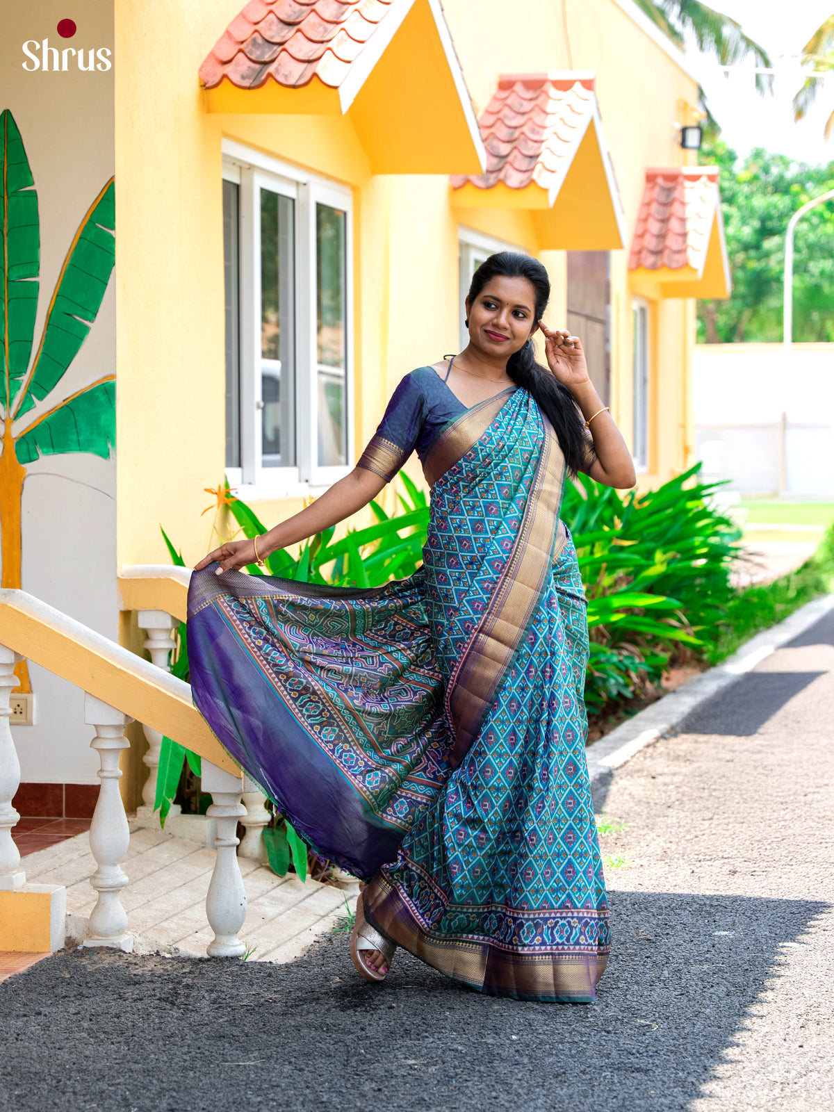 Blue & Purple - Semi Patola  Saree - Shop on Shrus.com