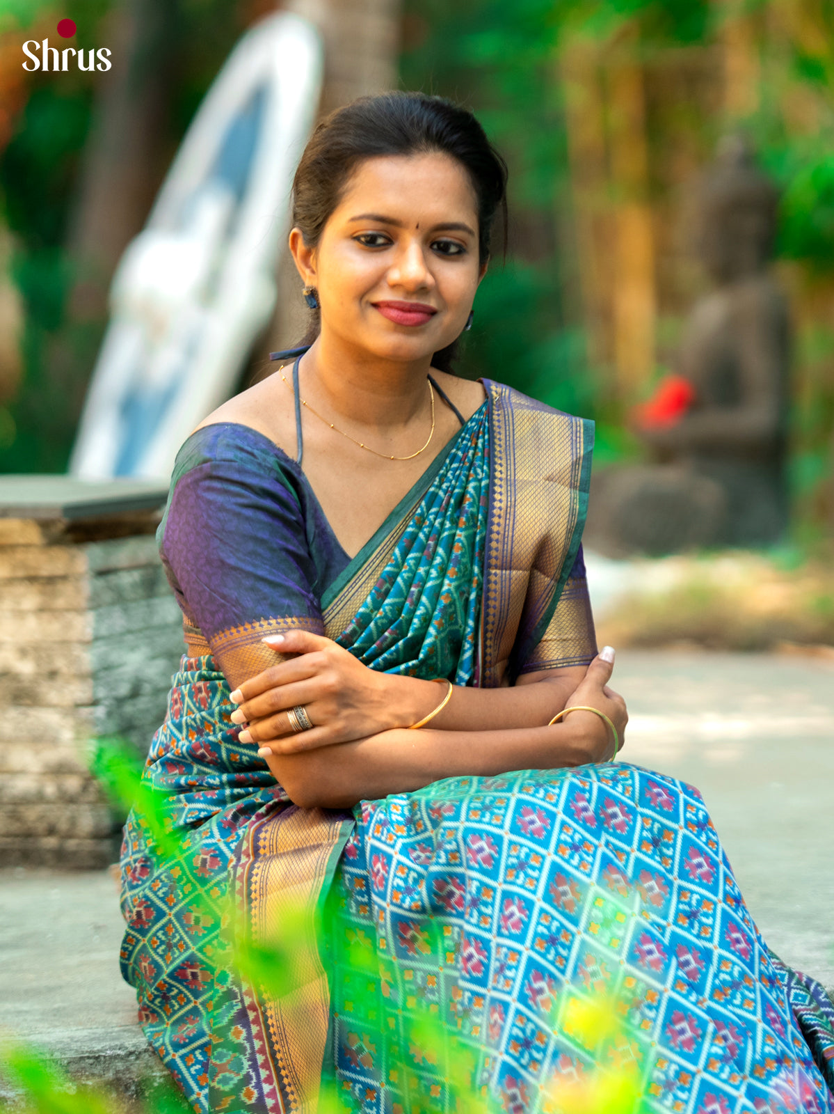 Blue & Purple - Semi Patola  Saree - Shop on Shrus.com