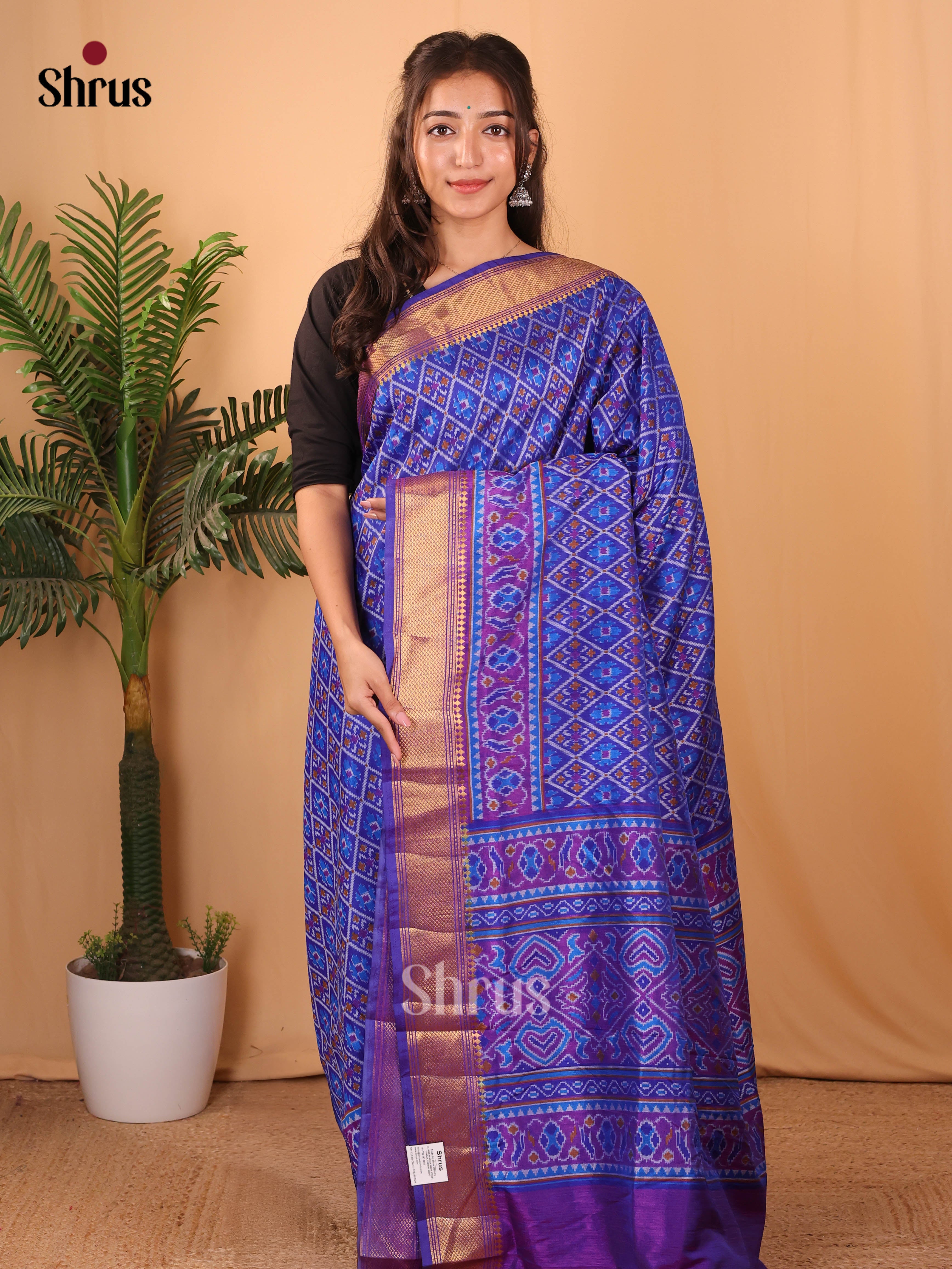 Blue & Purple - Semi Patola Saree - Shop on Shrus.com