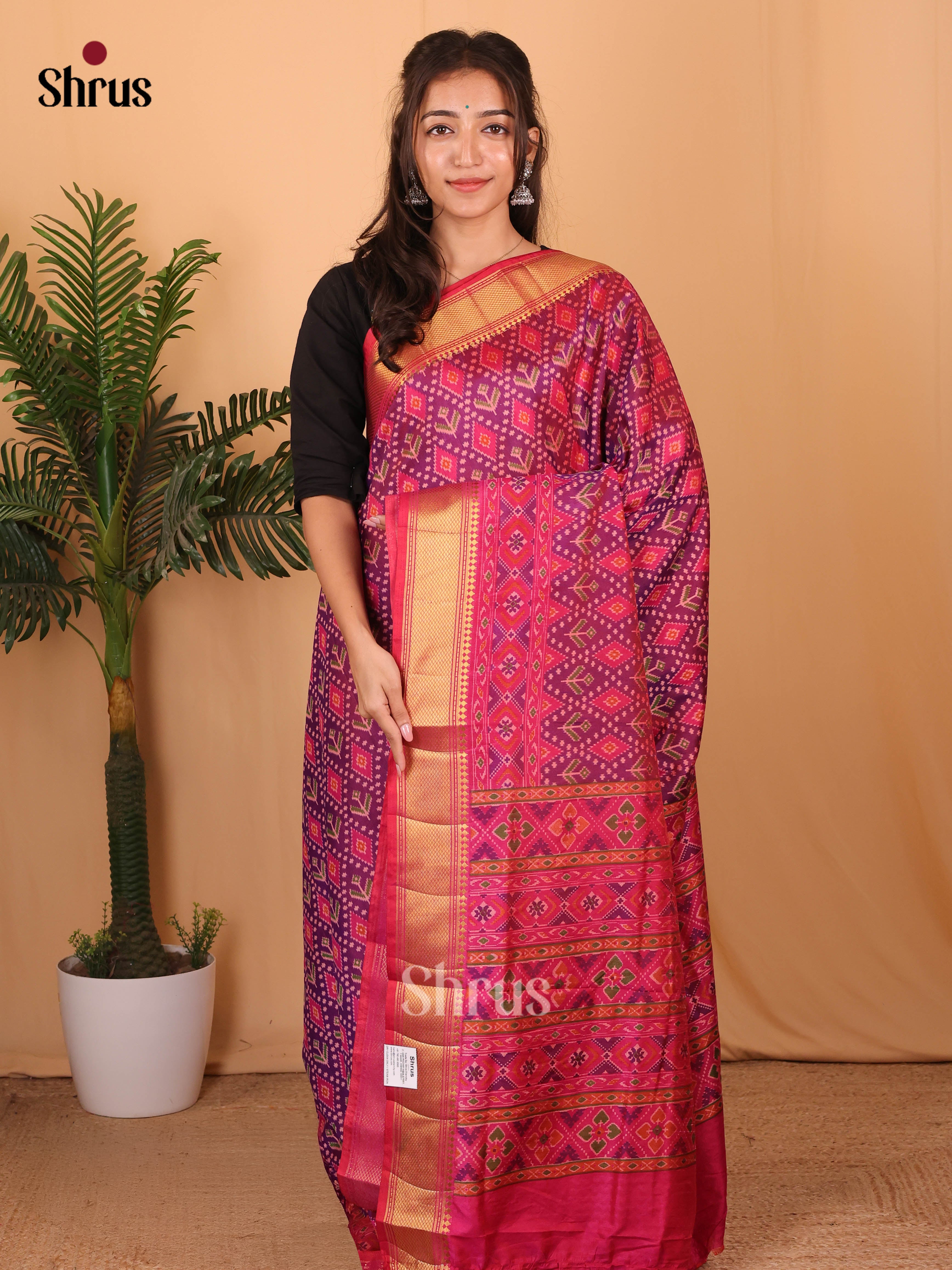 Purple & Pink - Semi Patola Saree - Shop on Shrus.com
