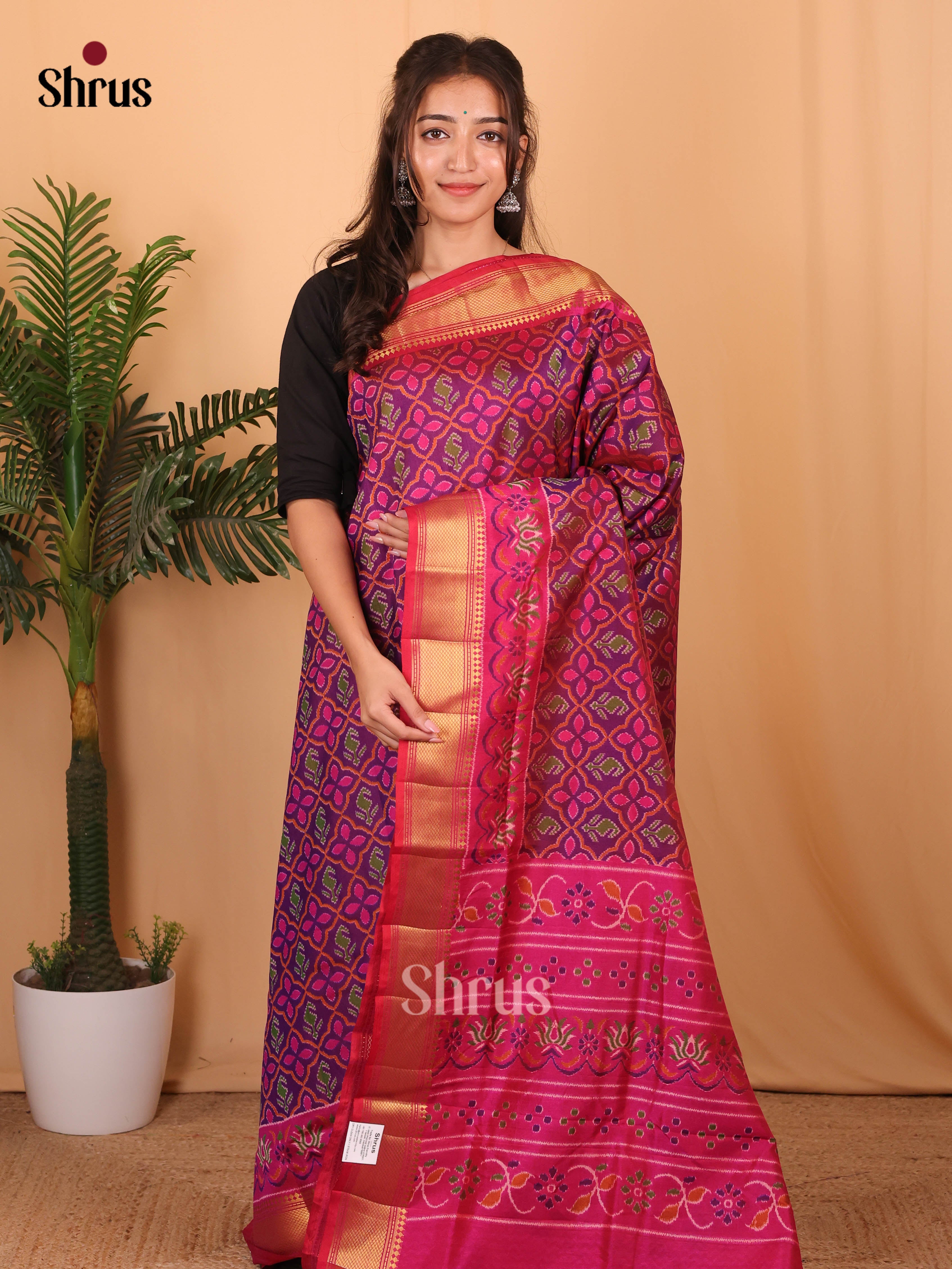 Purple & Pink - Semi Patola Saree - Shop on Shrus.com