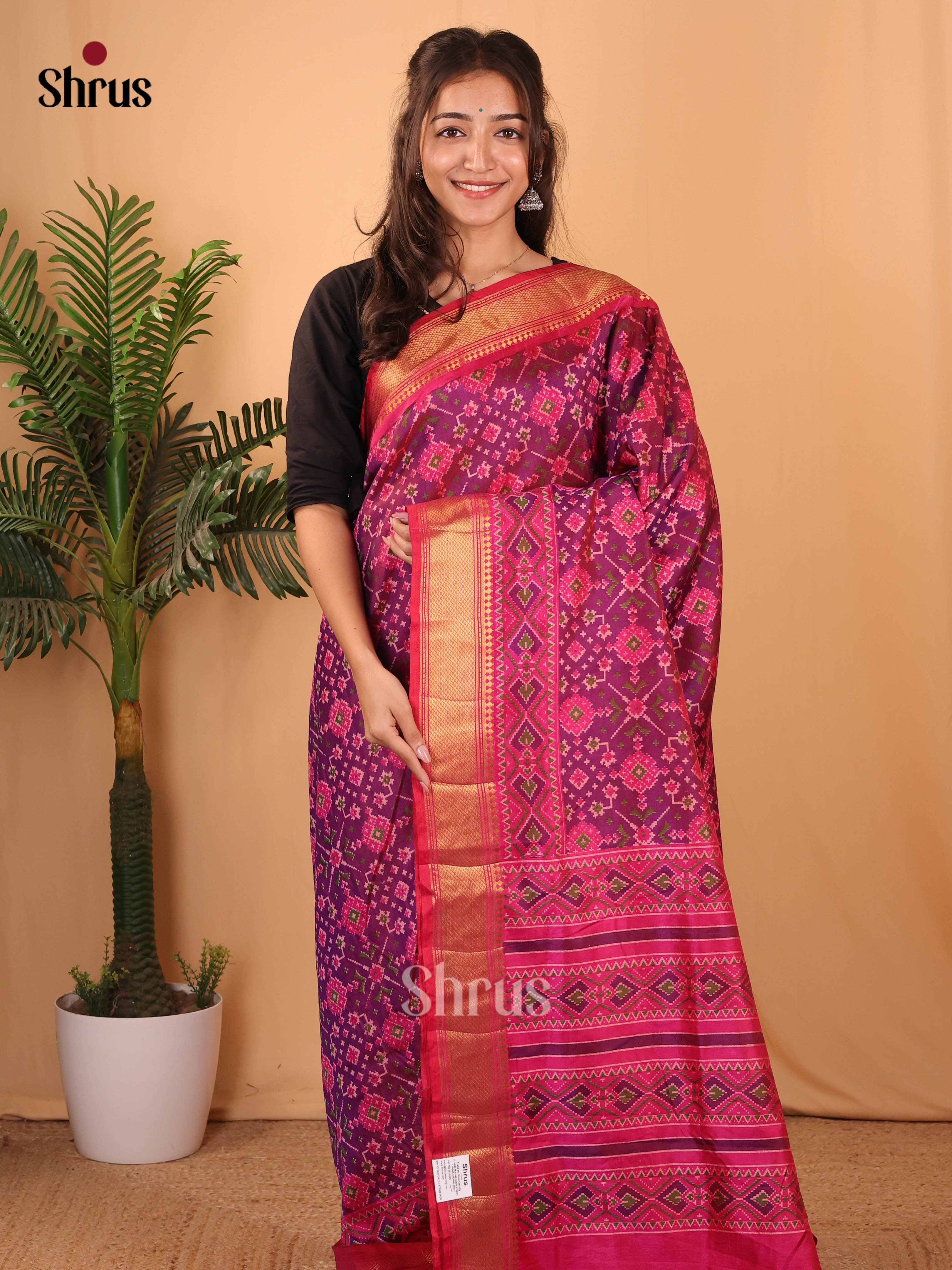 Purple & Pink - Semi Patola Saree - Shop on Shrus.com