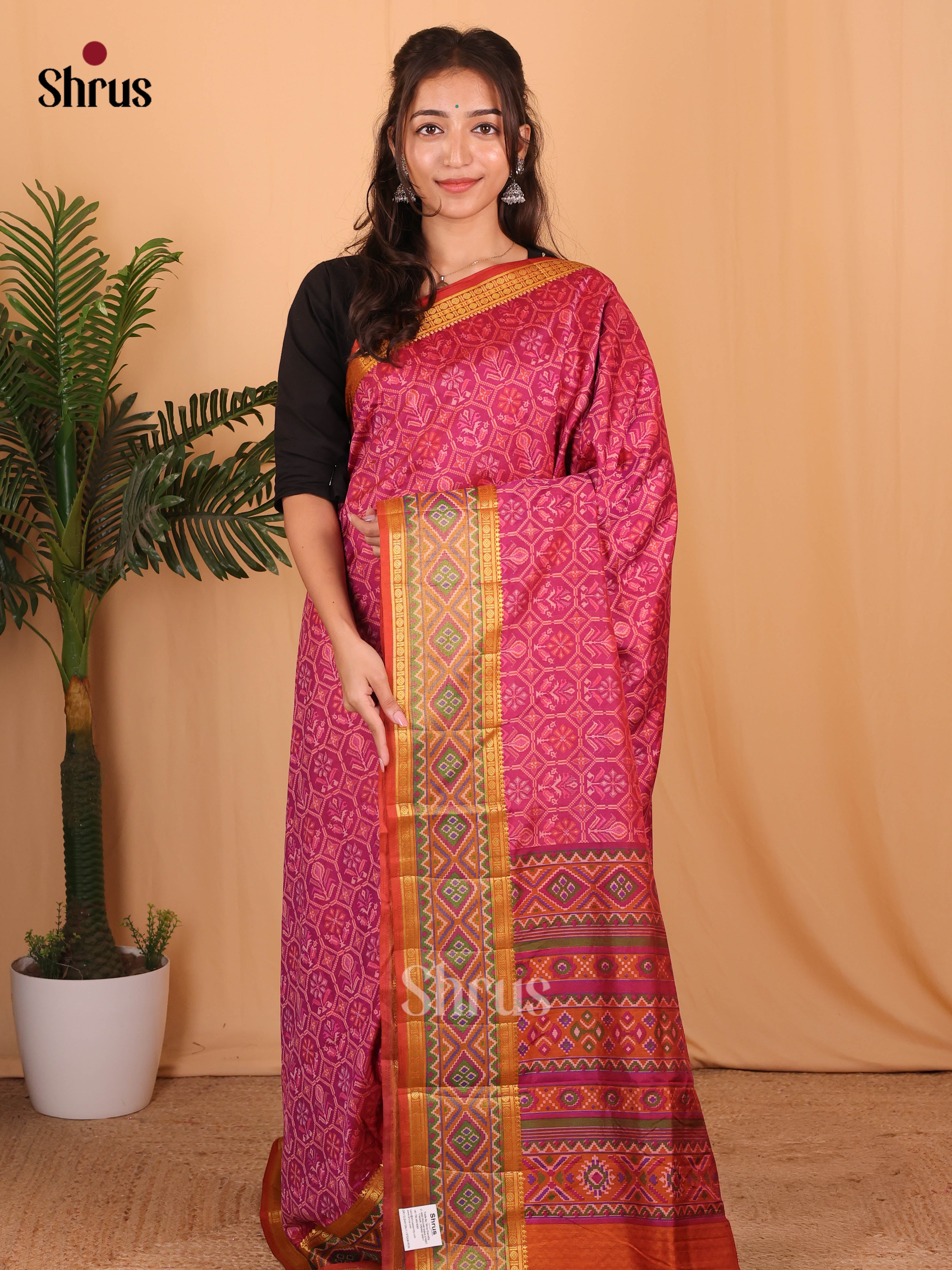 Pink & Brick - Semi Patola Saree - Shop on Shrus.com