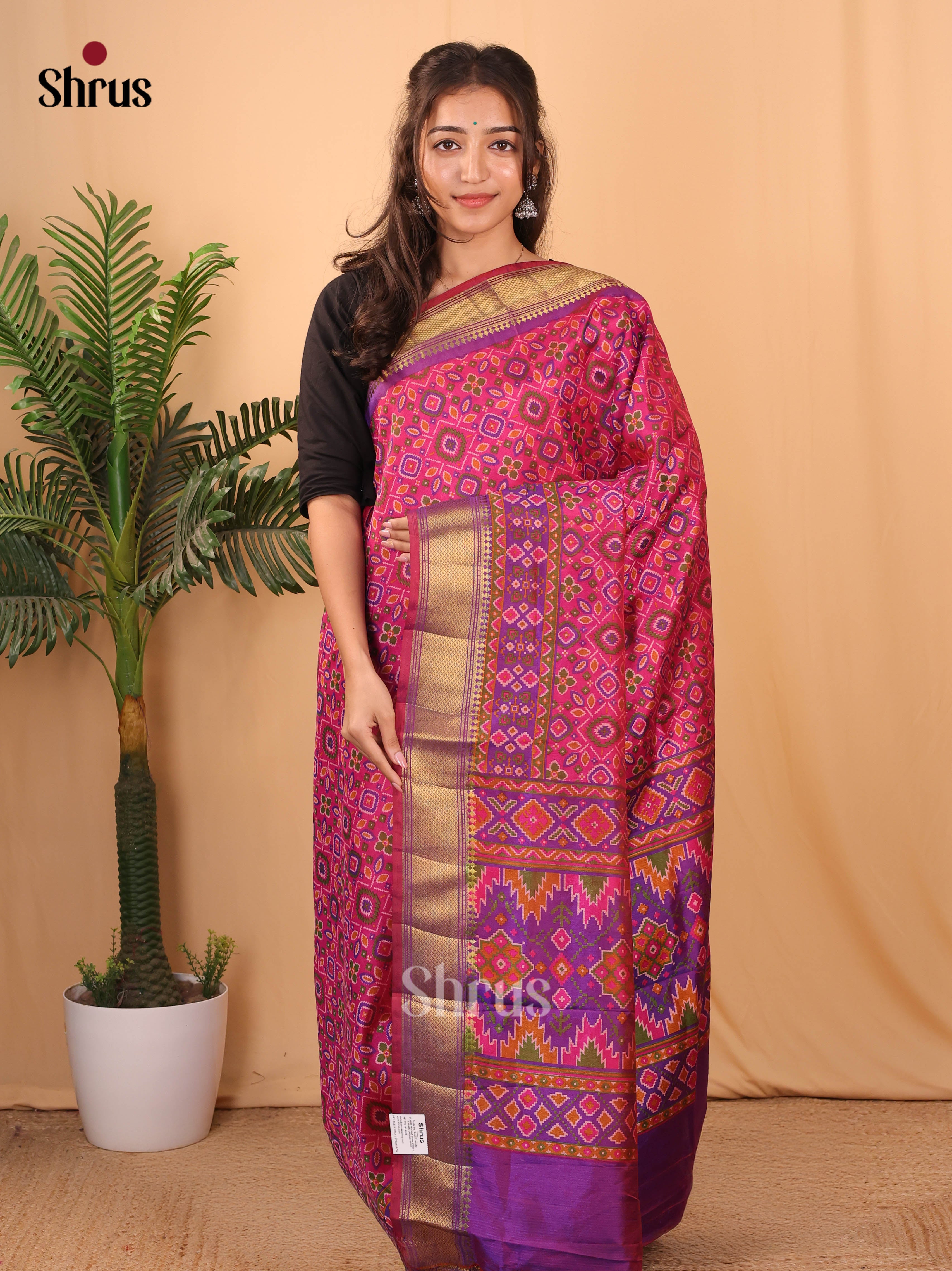 Pink & Purple - Semi Patola Saree - Shop on Shrus.com