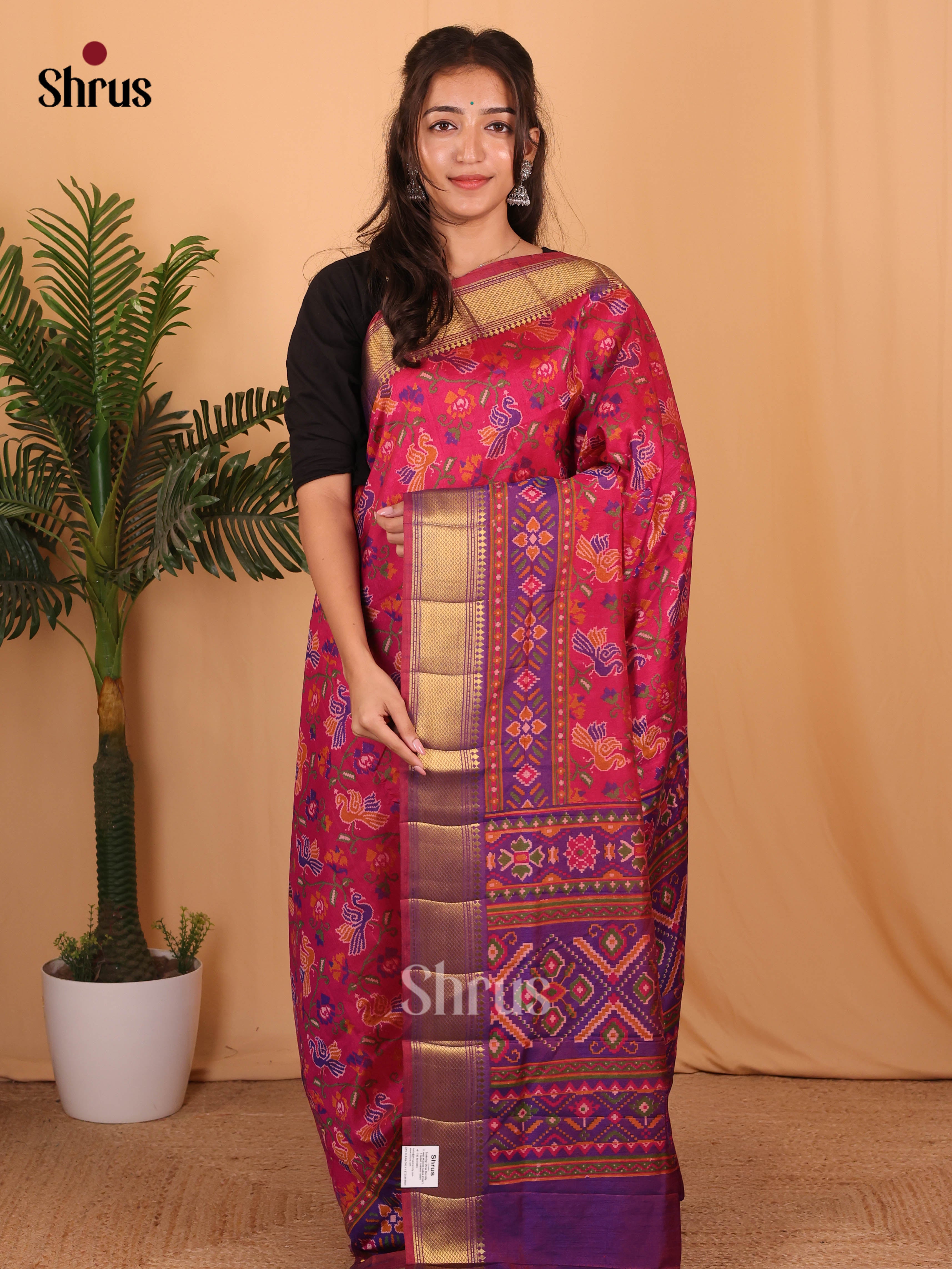 Pink & Blue - Semi Patola Saree - Shop on Shrus.com