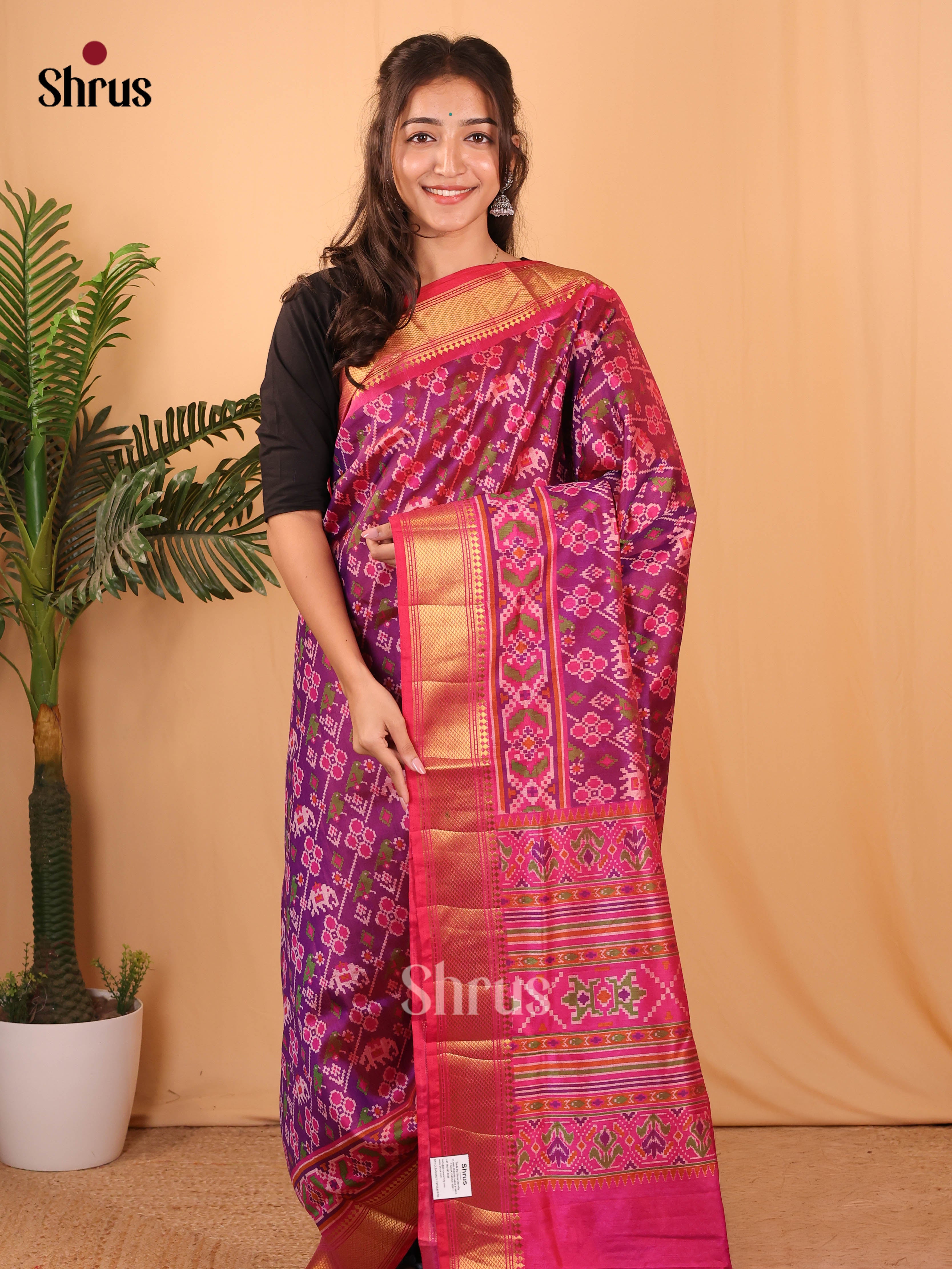 Purple & Pink - Semi Patola Saree - Shop on Shrus.com