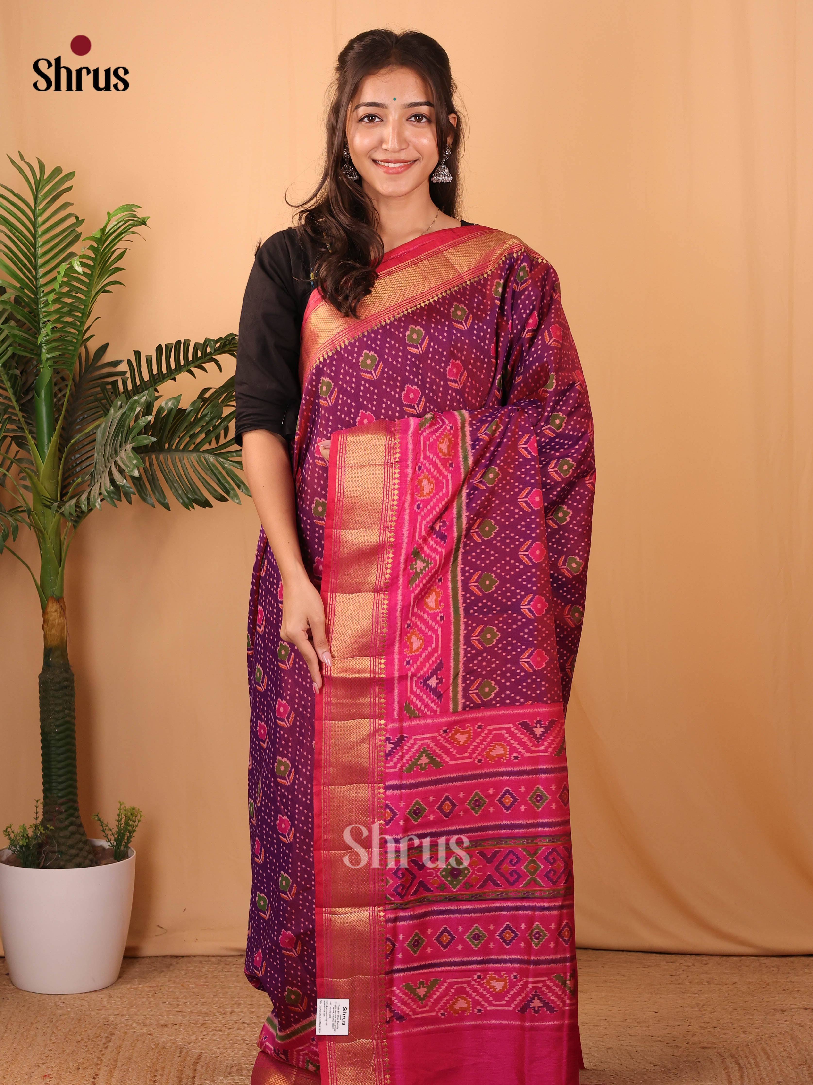 Purple & Pink - Semi Patola Saree - Shop on Shrus.com