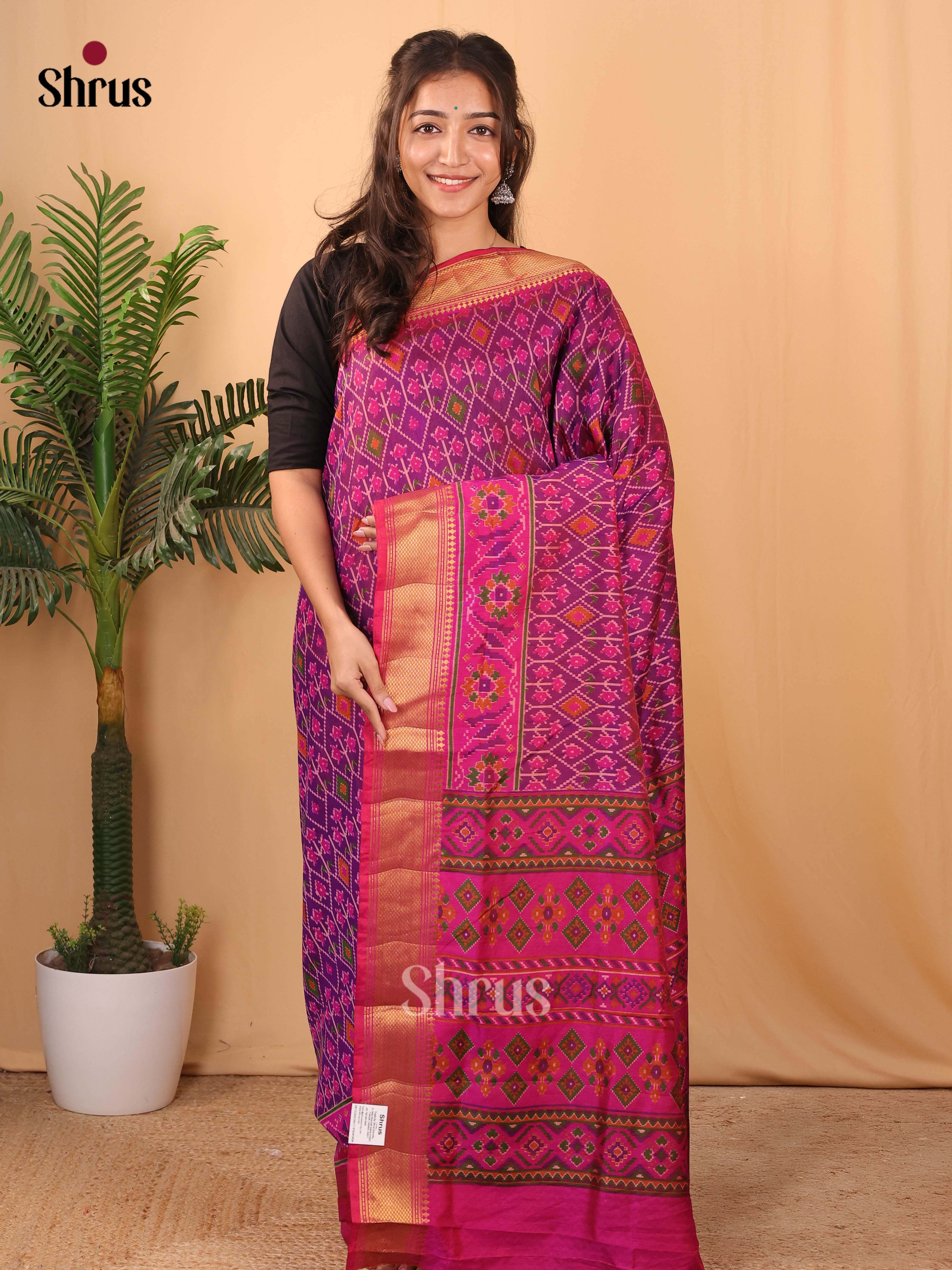 Purple & Pink - Semi Patola Saree - Shop on Shrus.com