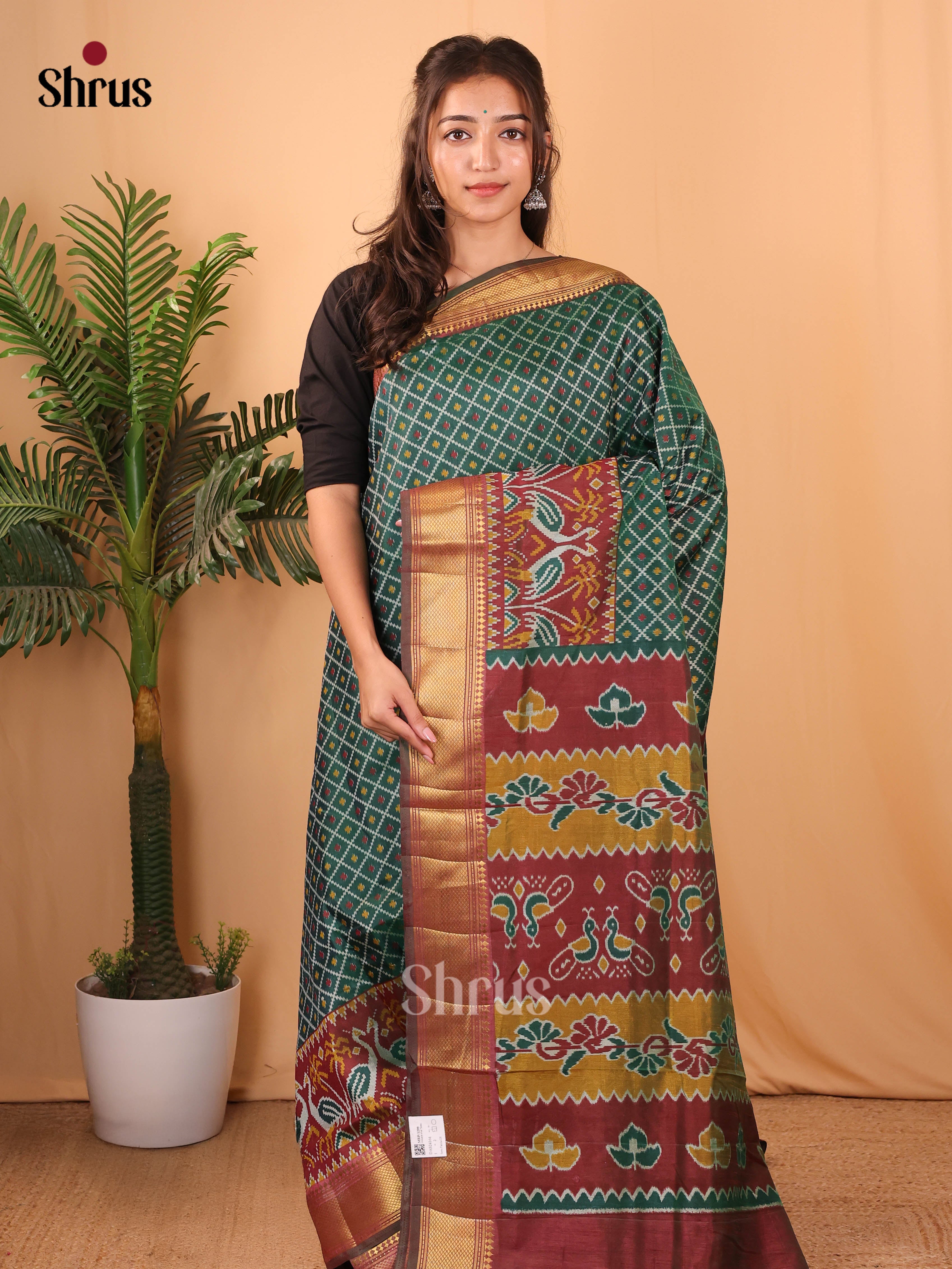 Green & Brown - Semi Patola Saree - Shop on Shrus.com