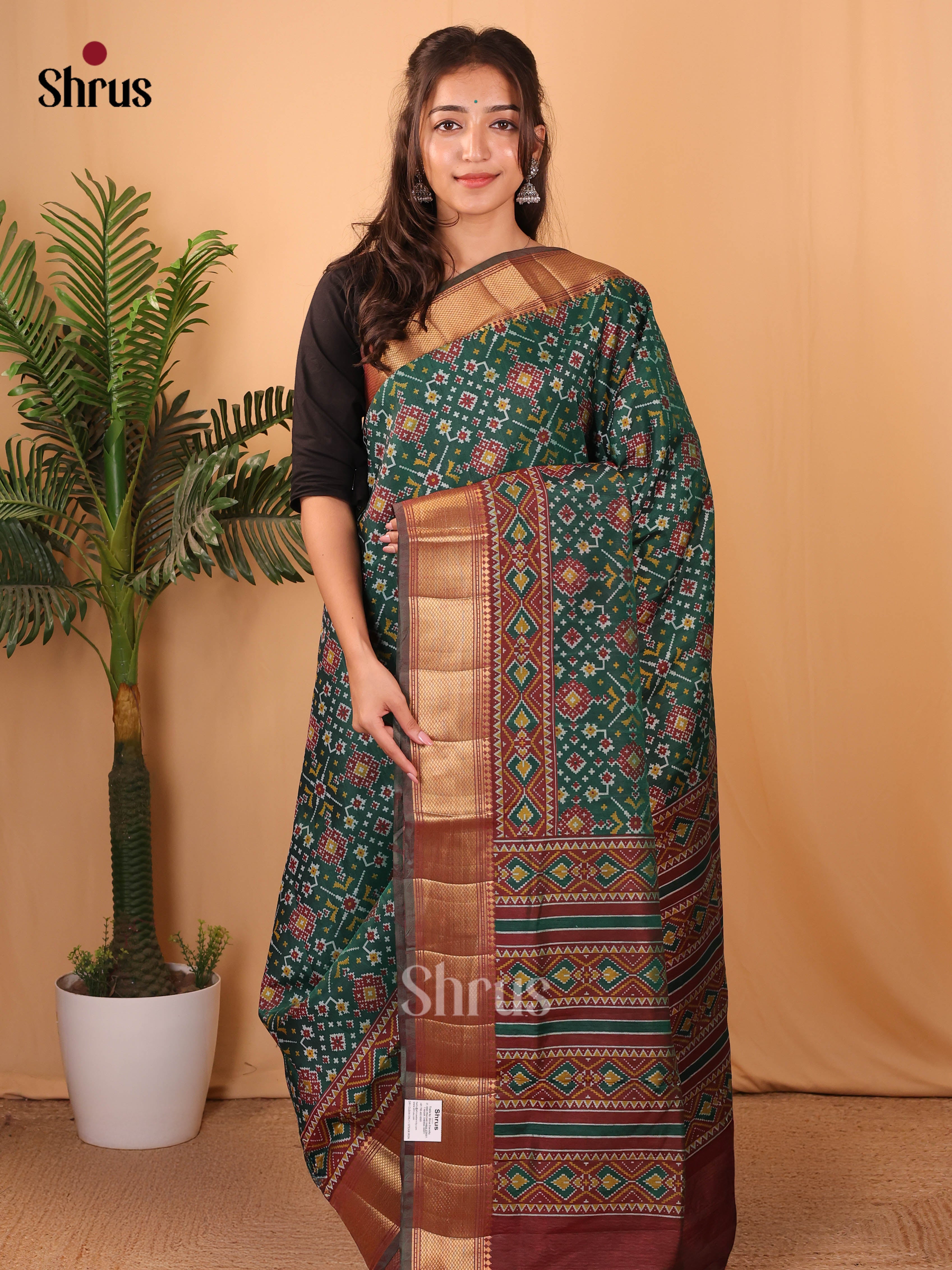 Green & Brown - Semi Patola Saree - Shop on Shrus.com