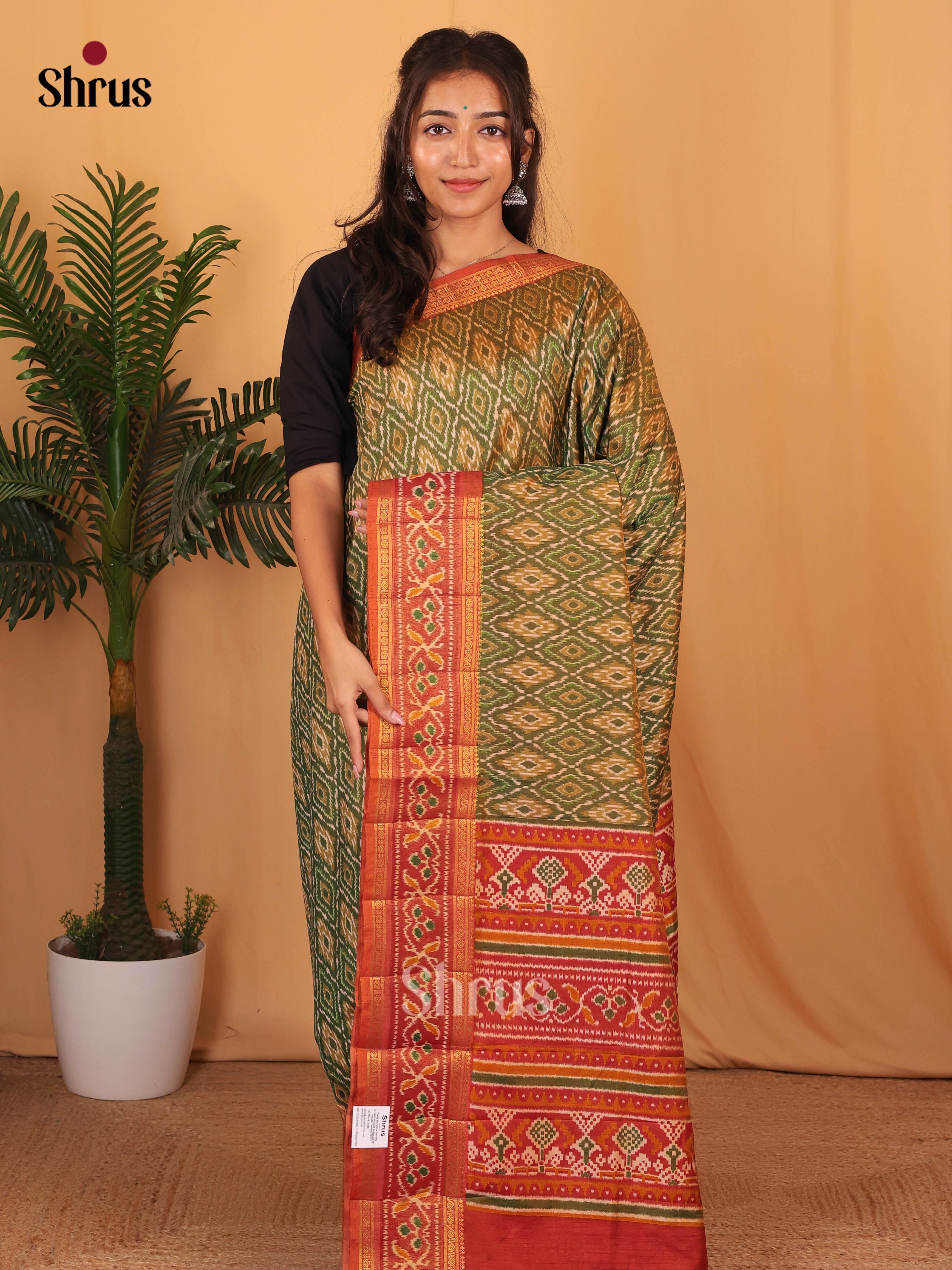 Green & Brick - Semi Patola Saree - Shop on Shrus.com