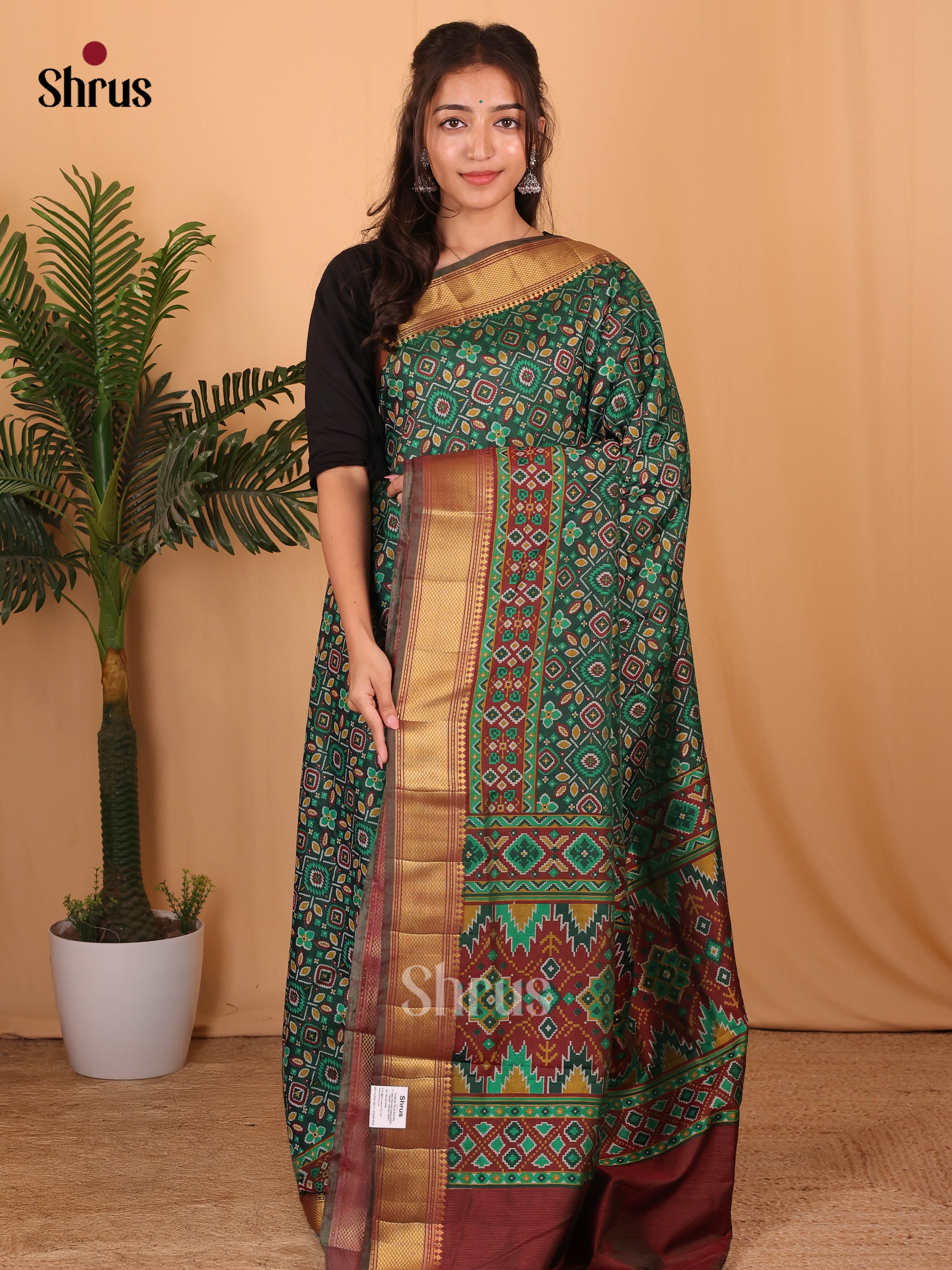 Green & Brown - Semi Patola Saree - Shop on Shrus.com
