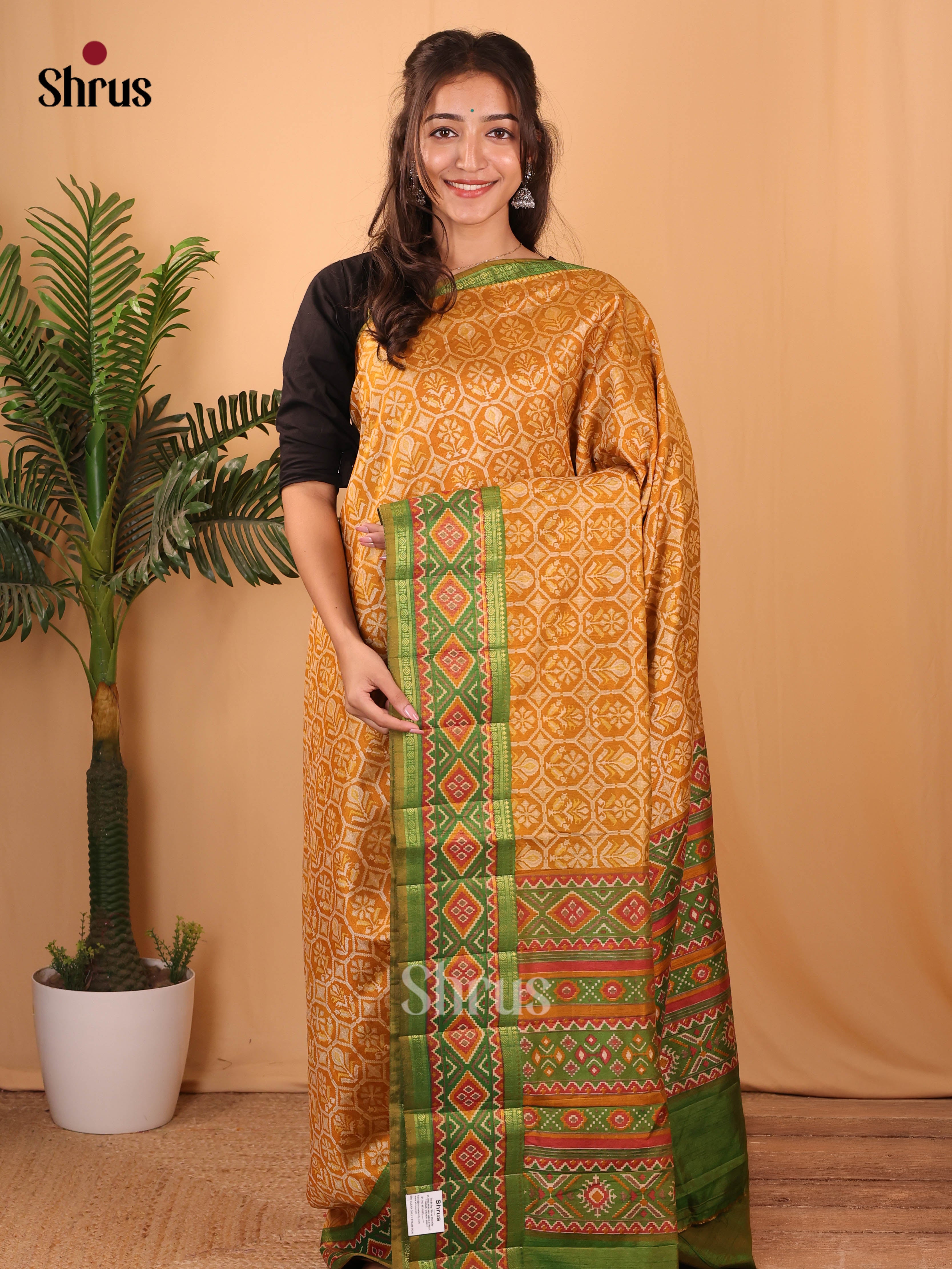 Mustard & Green - Semi Patola Saree - Shop on Shrus.com