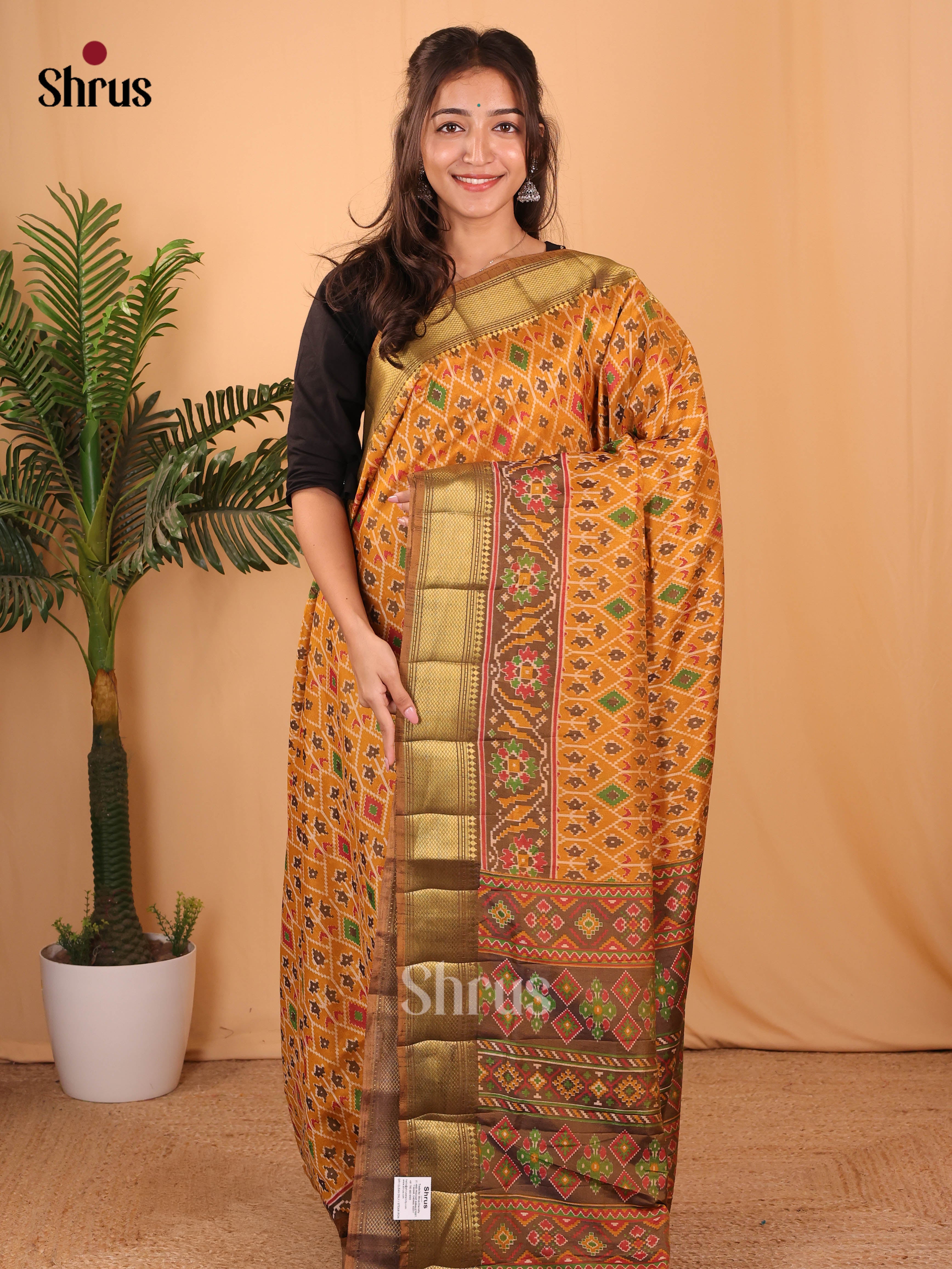 Mustard & Army Green - Semi Patola Saree - Shop on Shrus.com