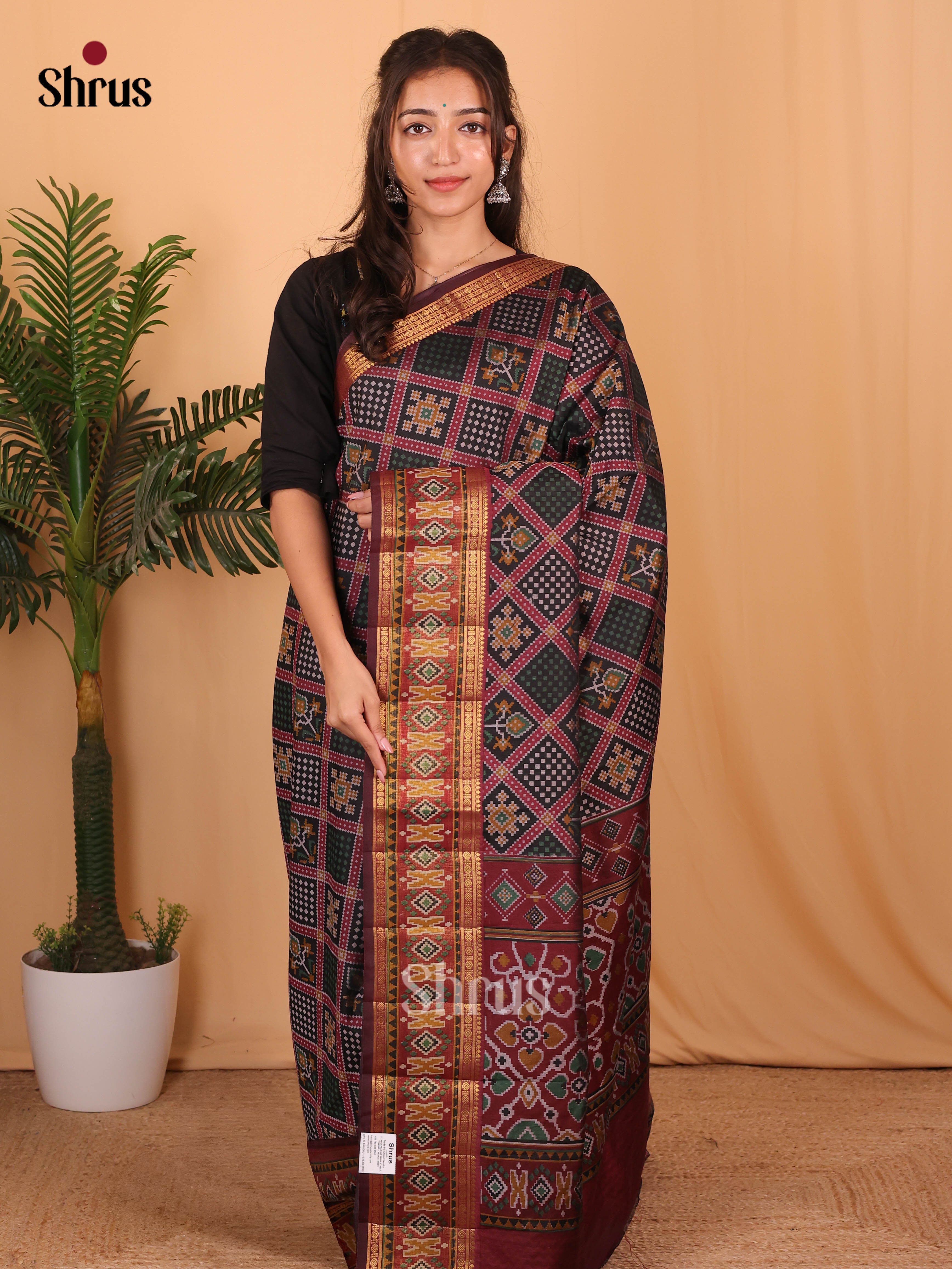 Black & Maroon - Semi Patola Saree - Shop on Shrus.com