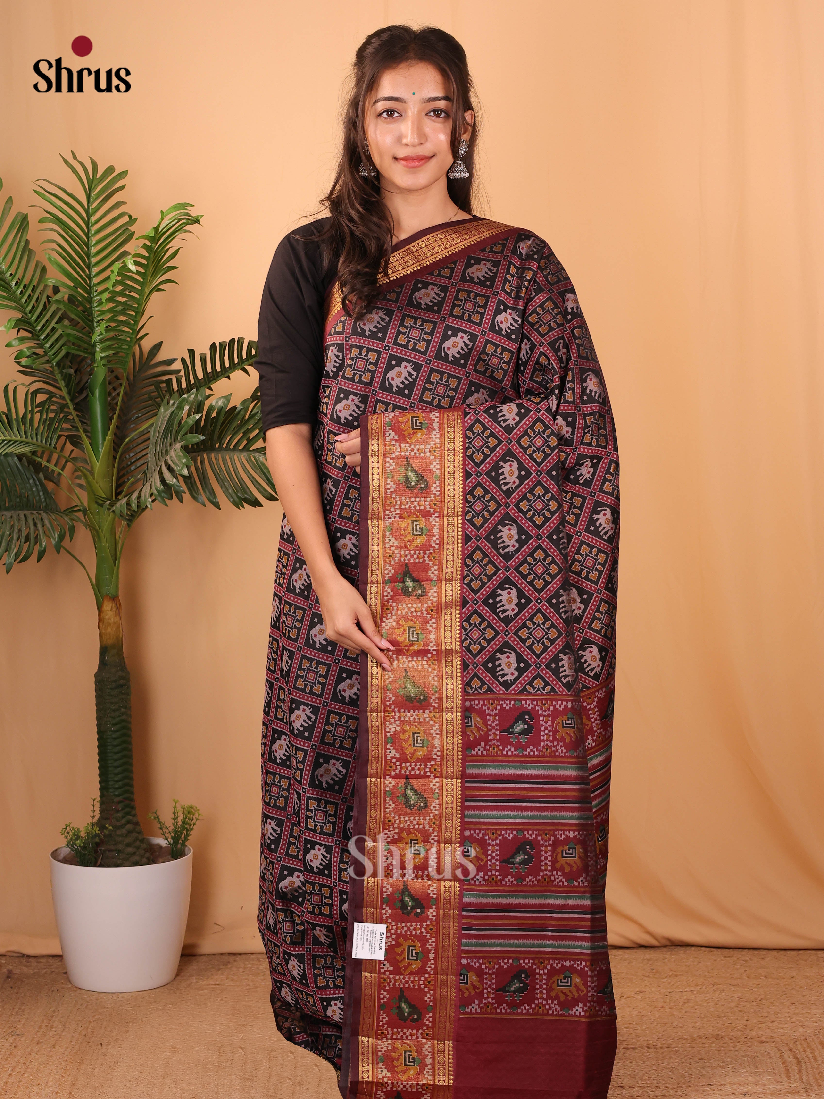 Black & Maroon - Semi Patola Saree - Shop on Shrus.com