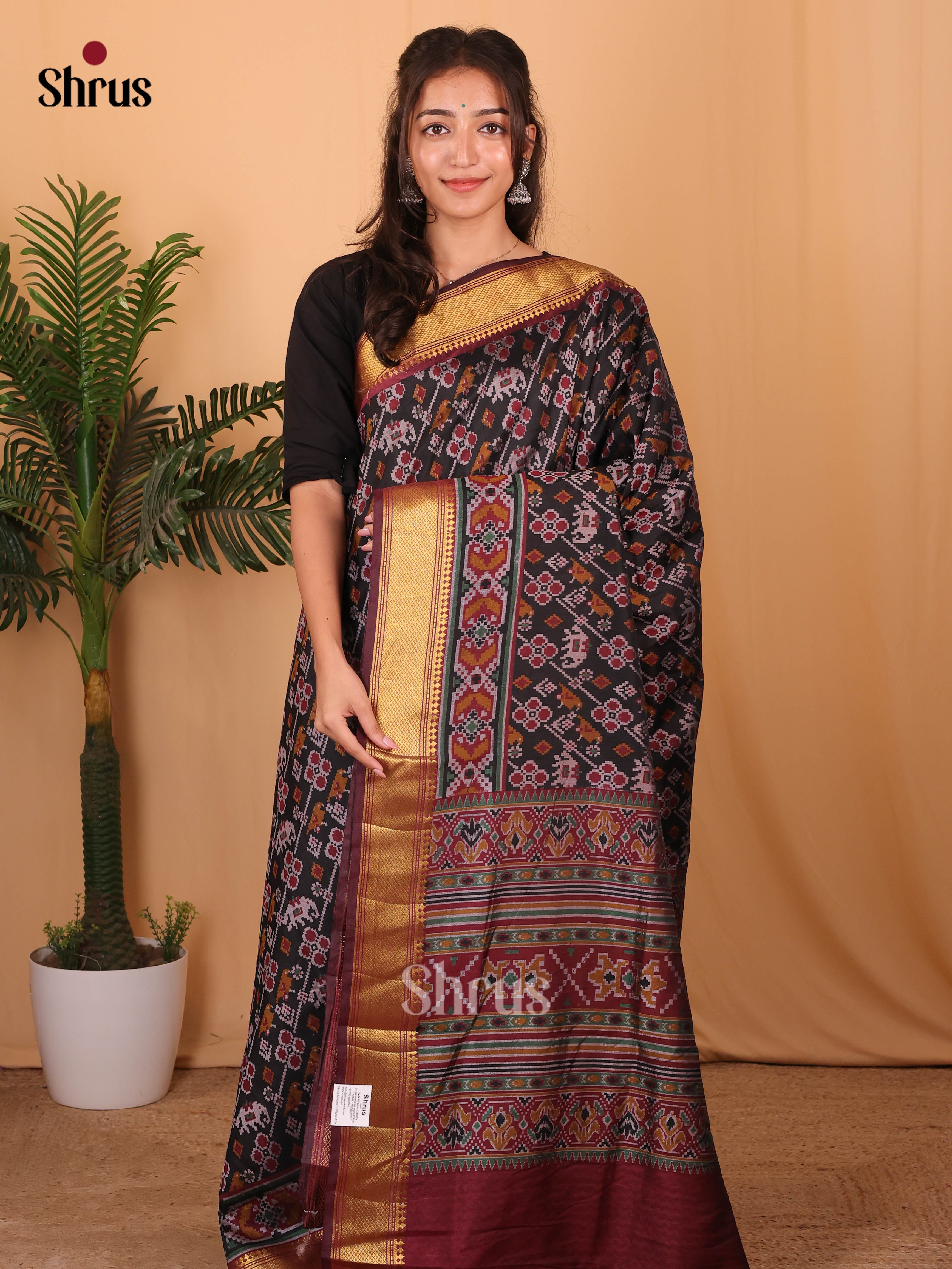 Black & Maroon - Semi Patola Saree - Shop on Shrus.com