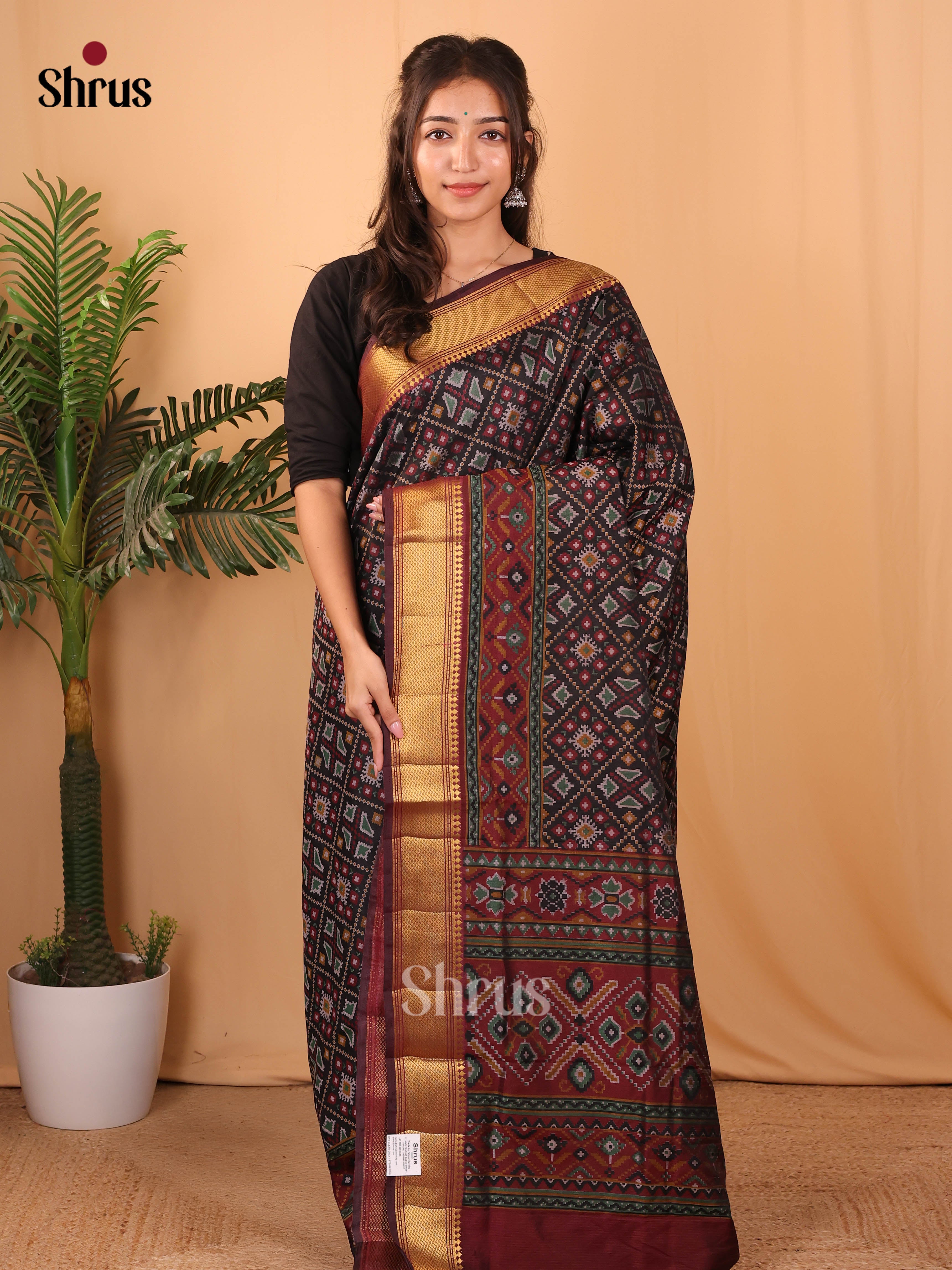 Black & Maroon - Semi Patola Saree - Shop on Shrus.com